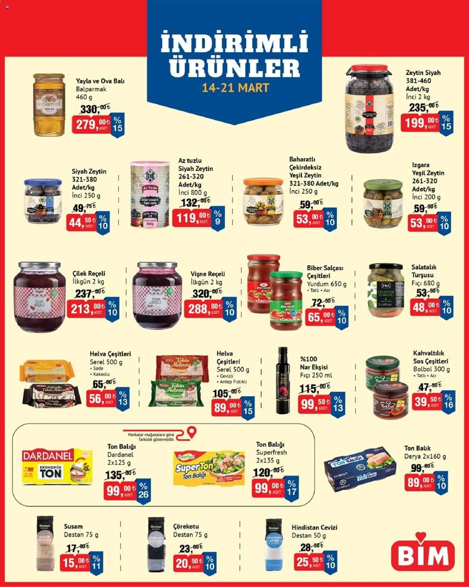 BİM - İndirimli Ürünler - 14.03.2026 tarihinden itibaren geçerlidir | Sayfa: 1 | Ürünler: Sos, Ton balığı, Nar, Izgara