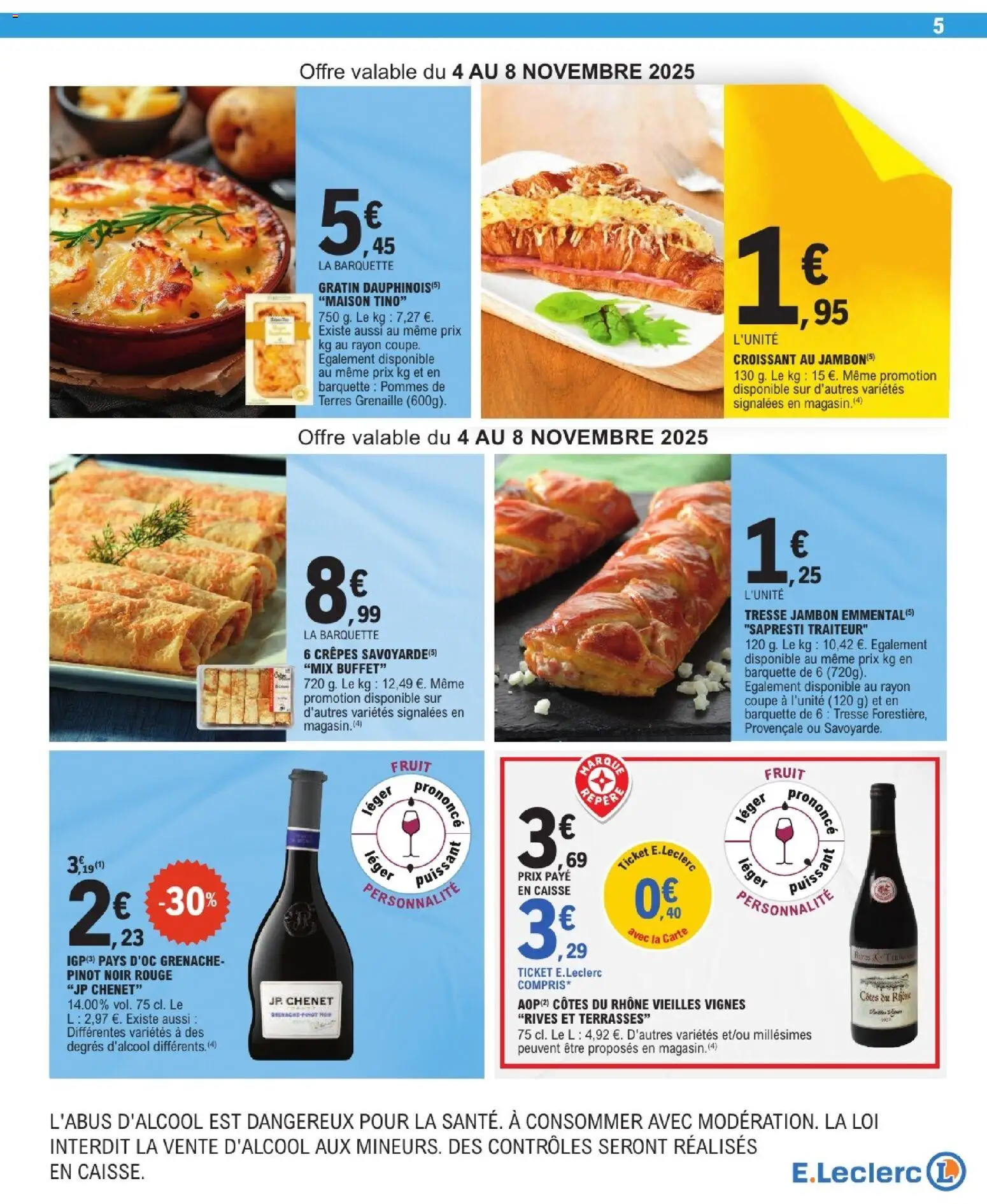 {H1} | Page: 5 | Produits: Emmental, Côtes du rhône vieilles vignes, Jambon, Pommes