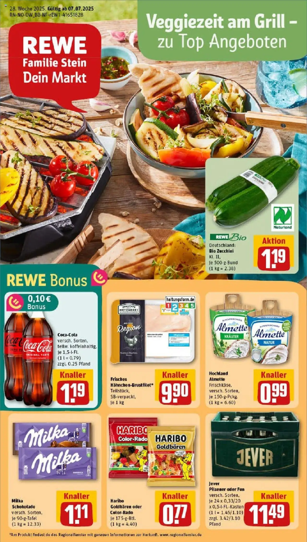 Rewe prospekt Nieheim	 - gültig ab dem 06.07.2025 | Seite: 1 | Produkte: Almette, Haribo, Schokolade, Zucchini