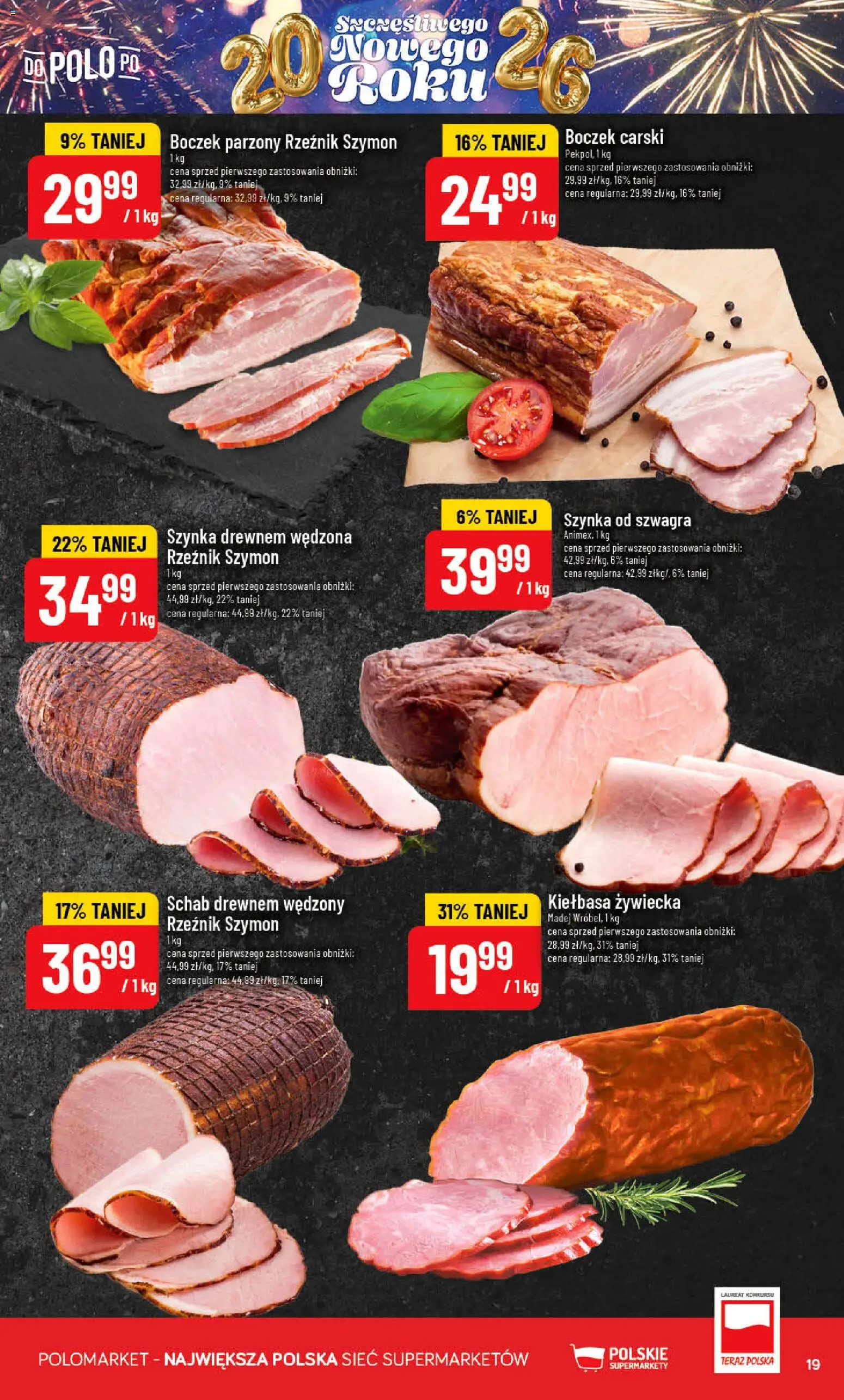POLOmarket Gazetka od 27.12.2025 | Strona: 19 | Produkty: Schab, Szynka, Boczek, Boczek parzony