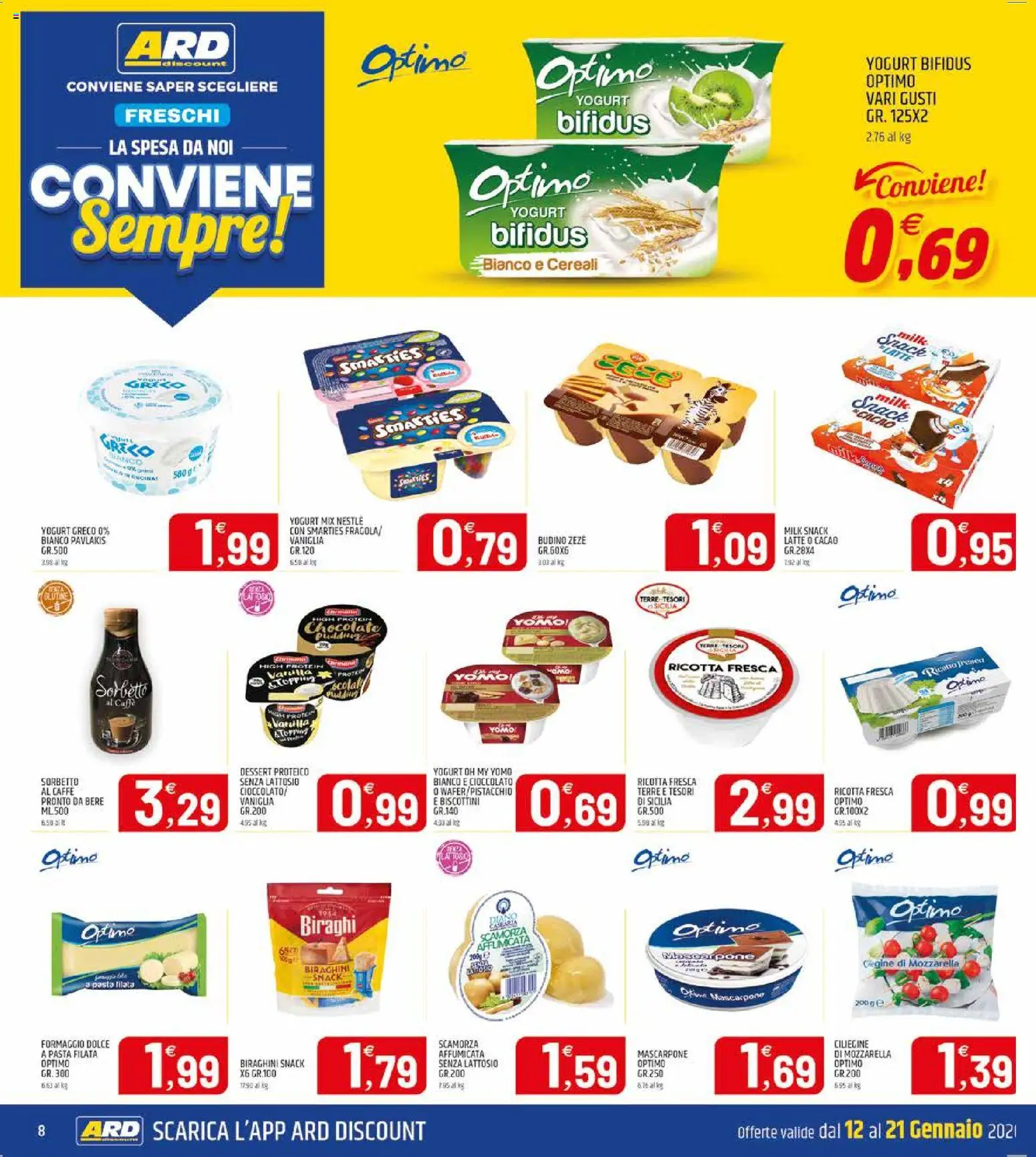 Volantino ARD Discount del 12.01.2026 | Pagina: 8 | Prodotti: Sorbetto, Latte, Cacao, Mascarpone