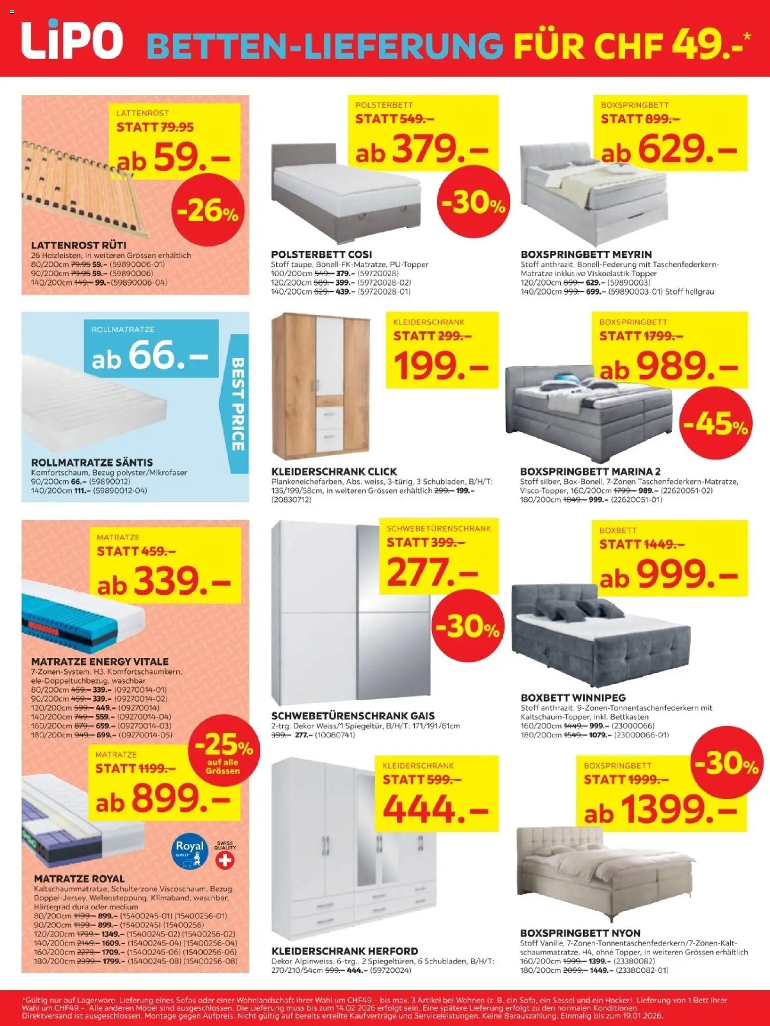 Lipo Aktionen – gültig ab 06.12.2025 | Seite: 4 | Produkte: Matratze, Schwebetürenschrank, Bett, Boxspringbett