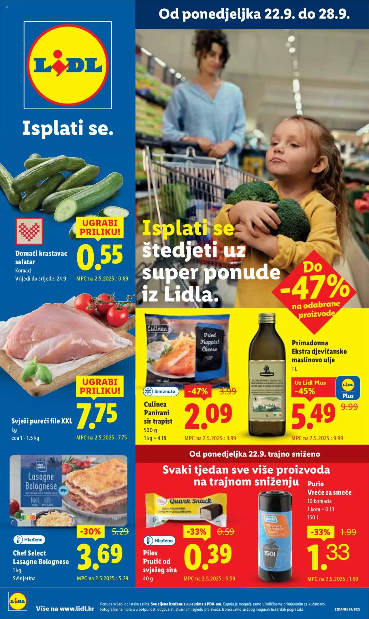 Lidl katalog | vrijedi od 22.09.2025 | Stranica: 1 | Proizvodi: Sir, Ulje, Maslinovo ulje, Krastavac
