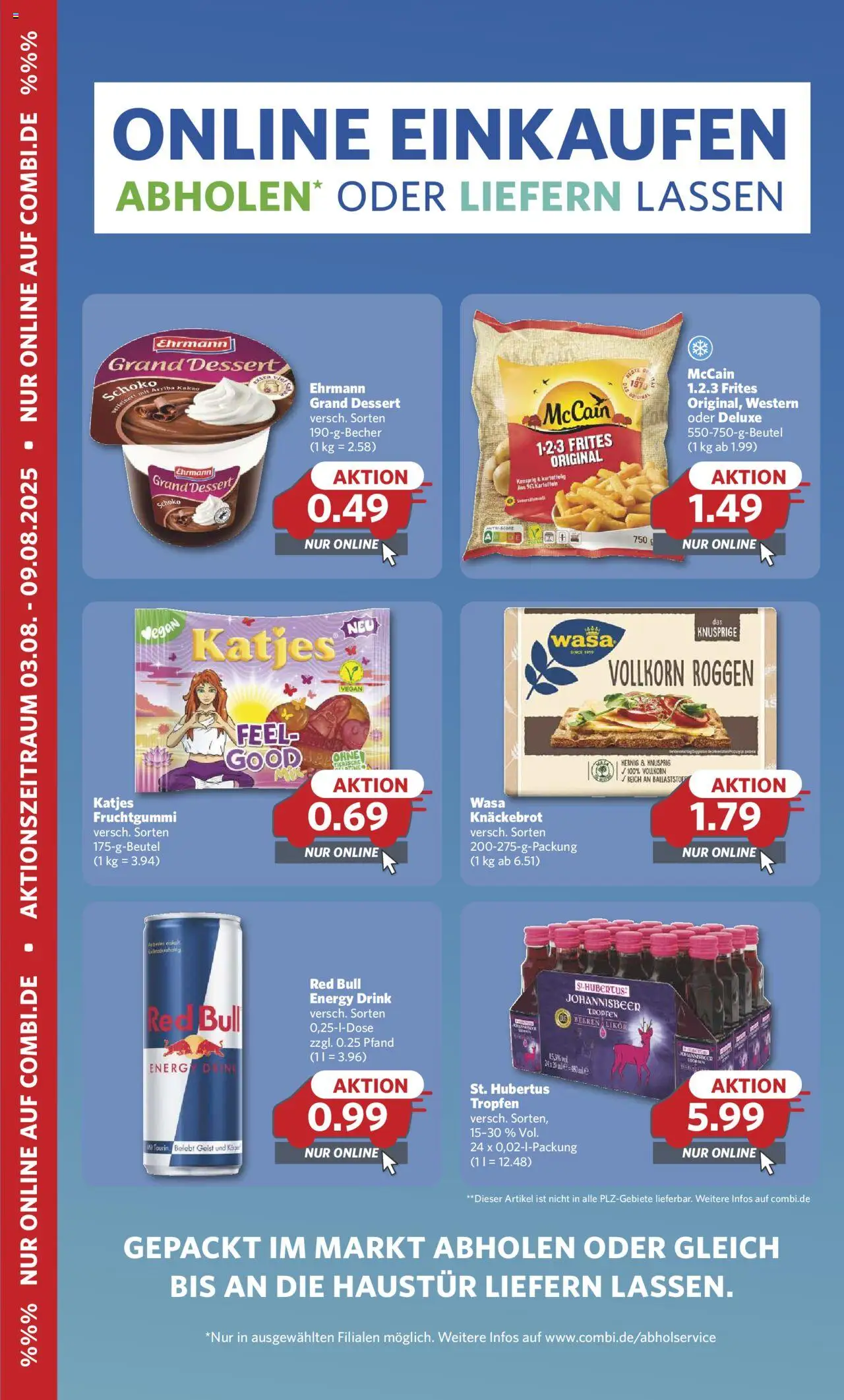 Comnbi Online Einkaufen - gültig ab dem 02.08.2025 | Seite: 1 | Produkte: Red bull, Energy, Ehrmann grand dessert, Wasa knackebrot