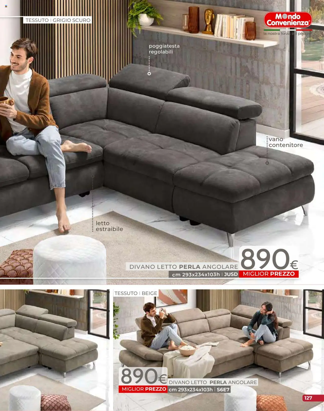 Volantino Mondo Convenienza del 09.09.2025 | Pagina: 129 | Prodotti: Divano letto, Contenitore, Letto, Divano