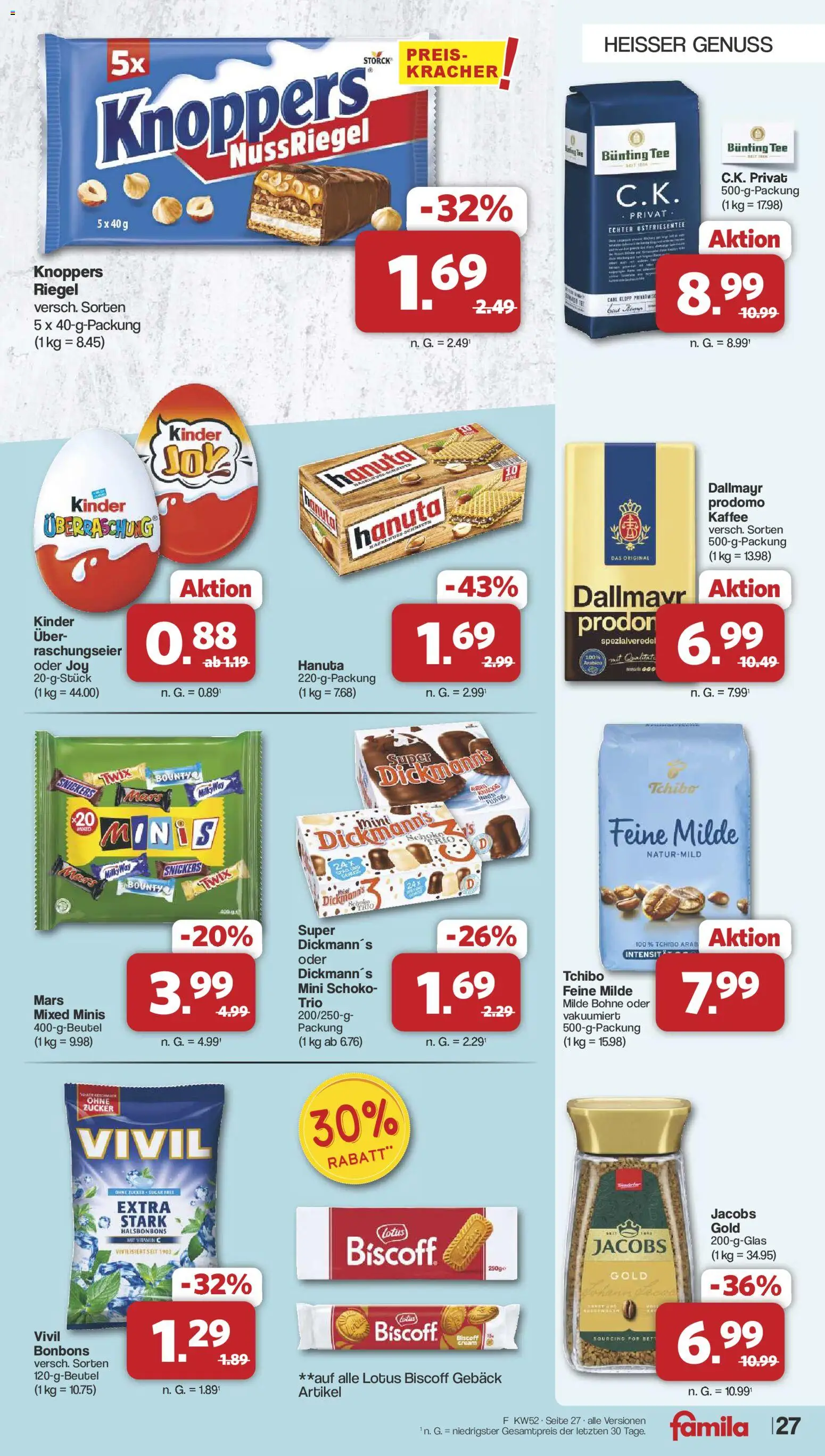 Famila Nordwest Prospekt 	 – gültig ab 22.12.2025 | Seite: 27 | Produkte: Snickers, Dallmayr, Knoppers, Tee
