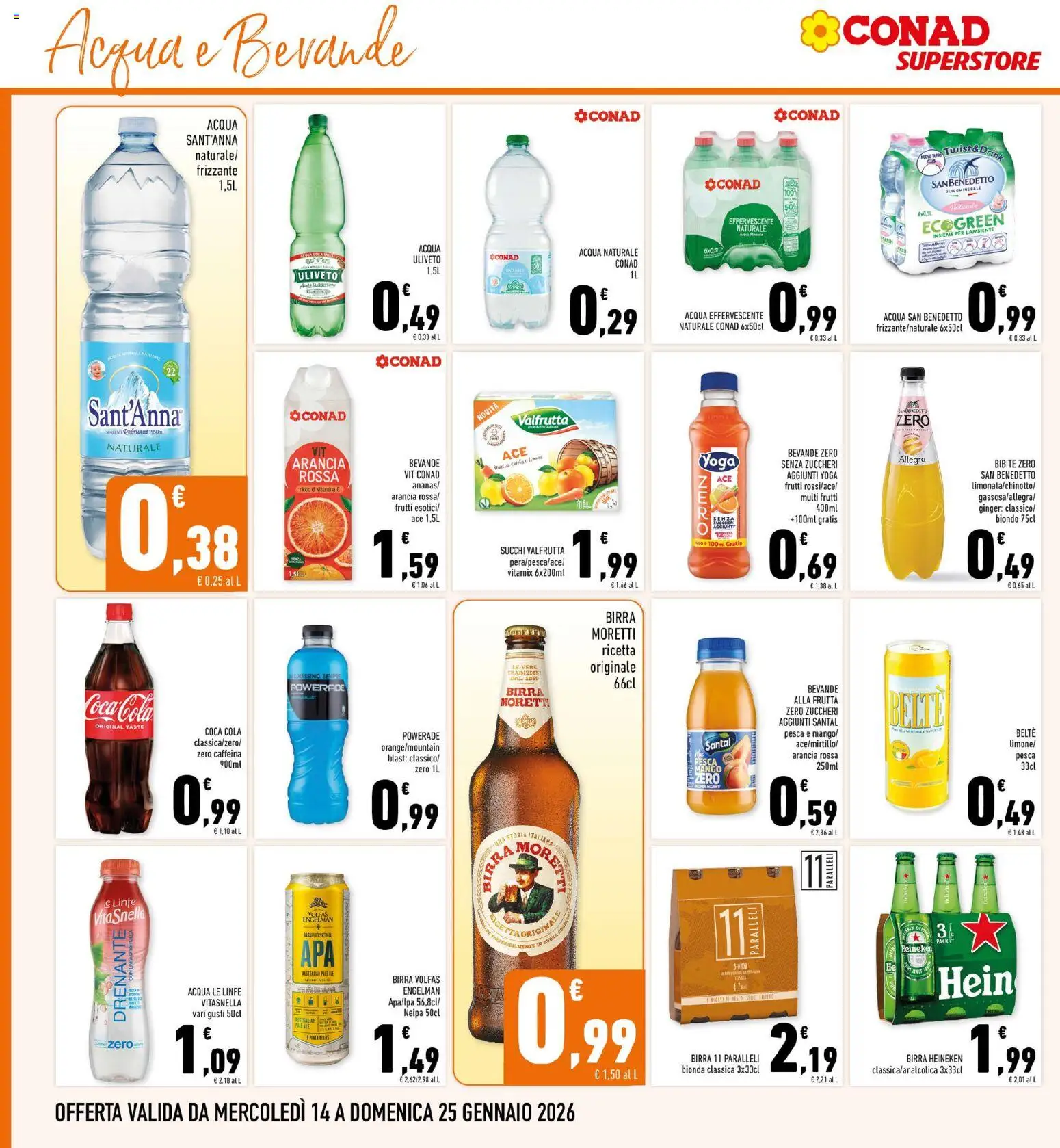 Volantino Conad del 14.01.2026 | Pagina: 22 | Prodotti: Birra, Frutta, Birra Moretti, Acqua naturale