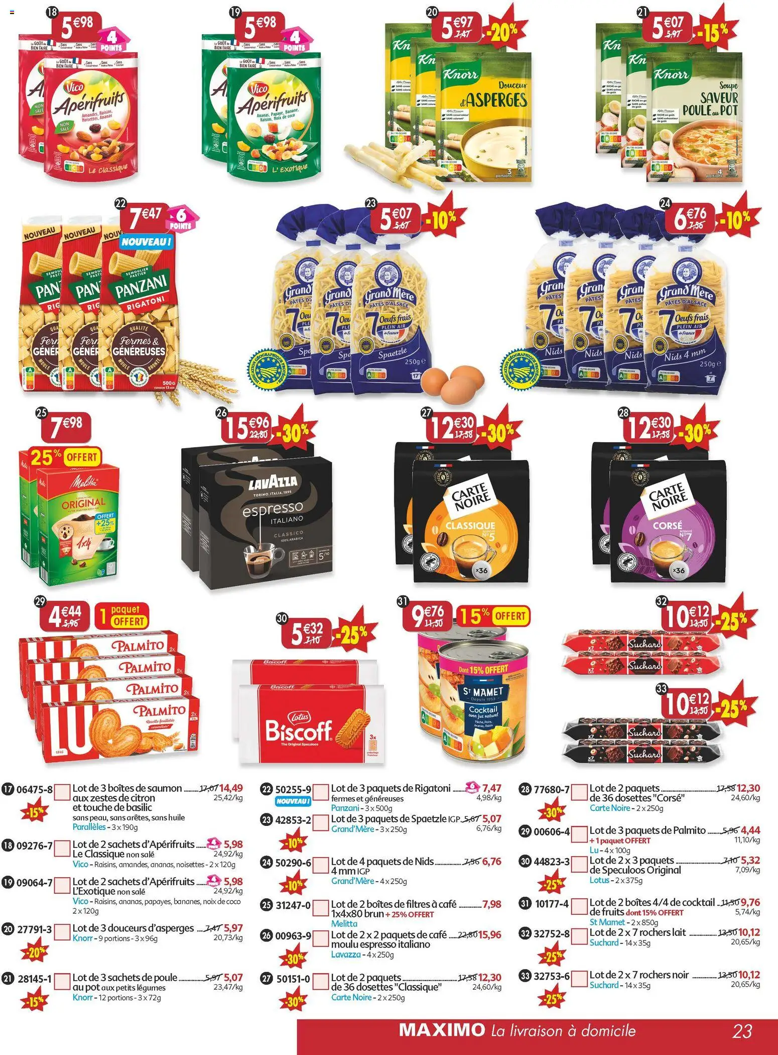 {H1} | Page: 23 | Produits: Noix de coco, Noisettes, Œufs, Jus