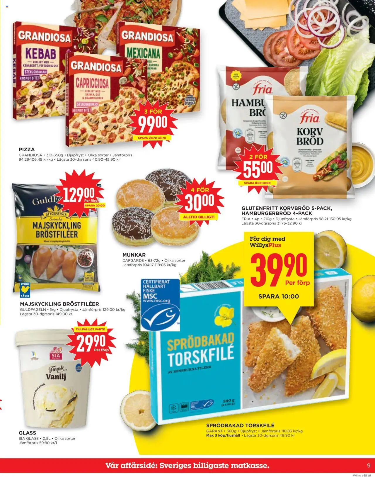 Willys reklamblad aktuell från 25.08.2025 | Sida: 9 | Produkter: Korvbröd, Hamburgerbröd, Bröd, Pizza