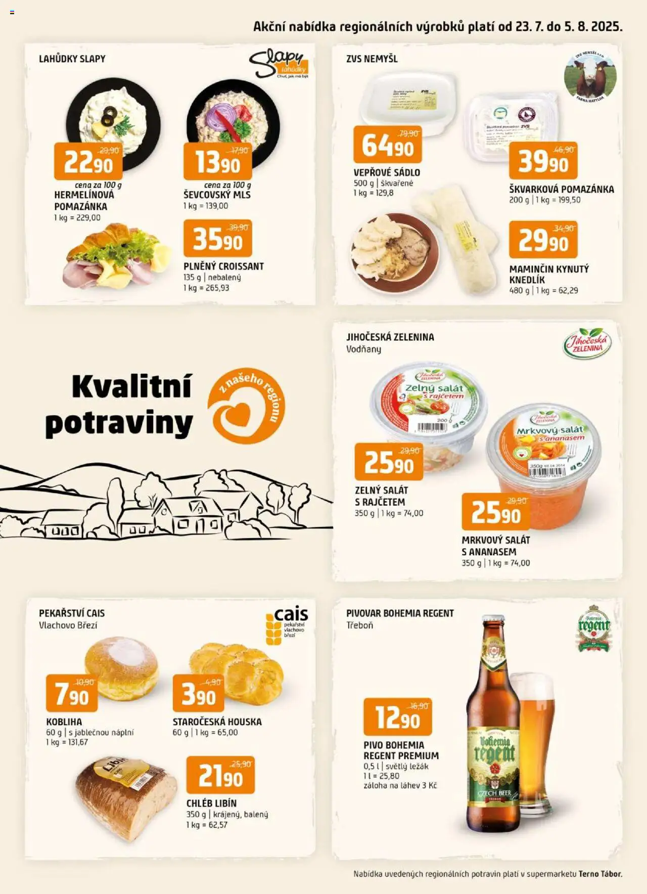 Terno leták - Tábor od 23.07.2025 | Strana: 1 | Produkty: Chléb, Pivo, Croissant, Láhev