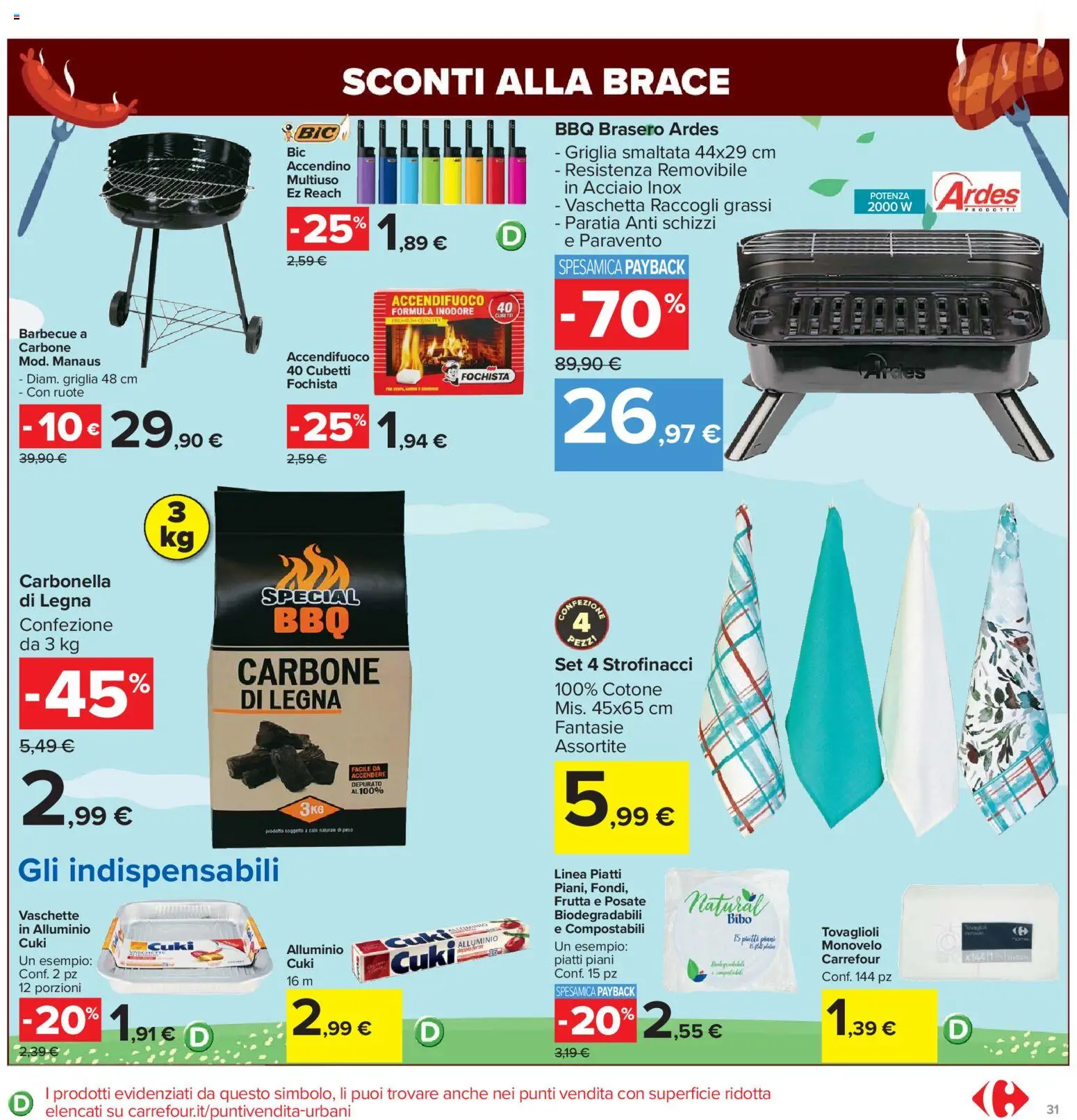 Volantino Carrefour del 24.03.2026 | Pagina: 31 | Prodotti: Posate, Frutta, Barbecue, Strofinacci