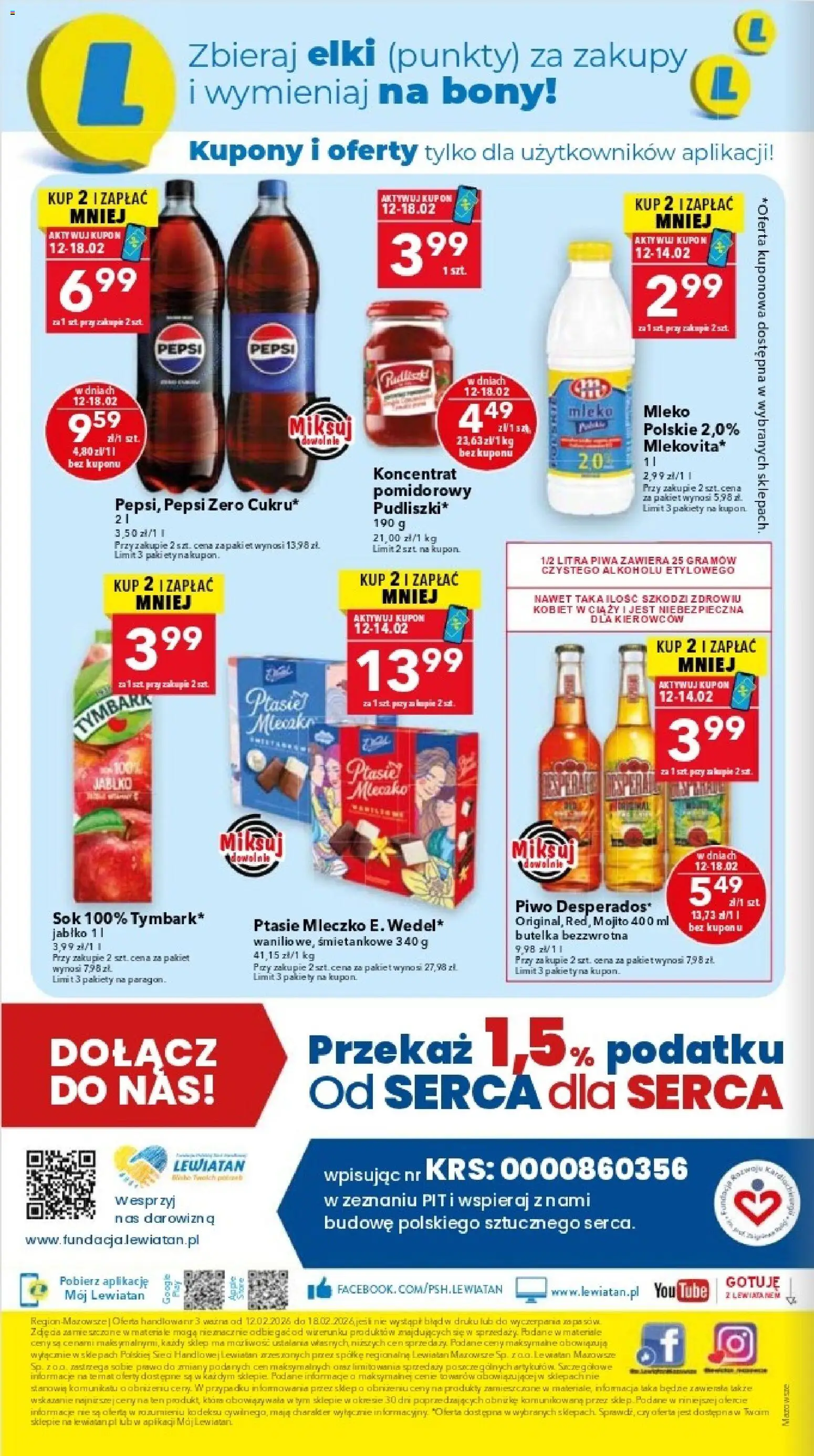 Lewiatan gazetka - Warszawa od 12.02.2026 | Strona: 16 | Produkty: Ptasie mleczko, Mleko, Sok, Piwo