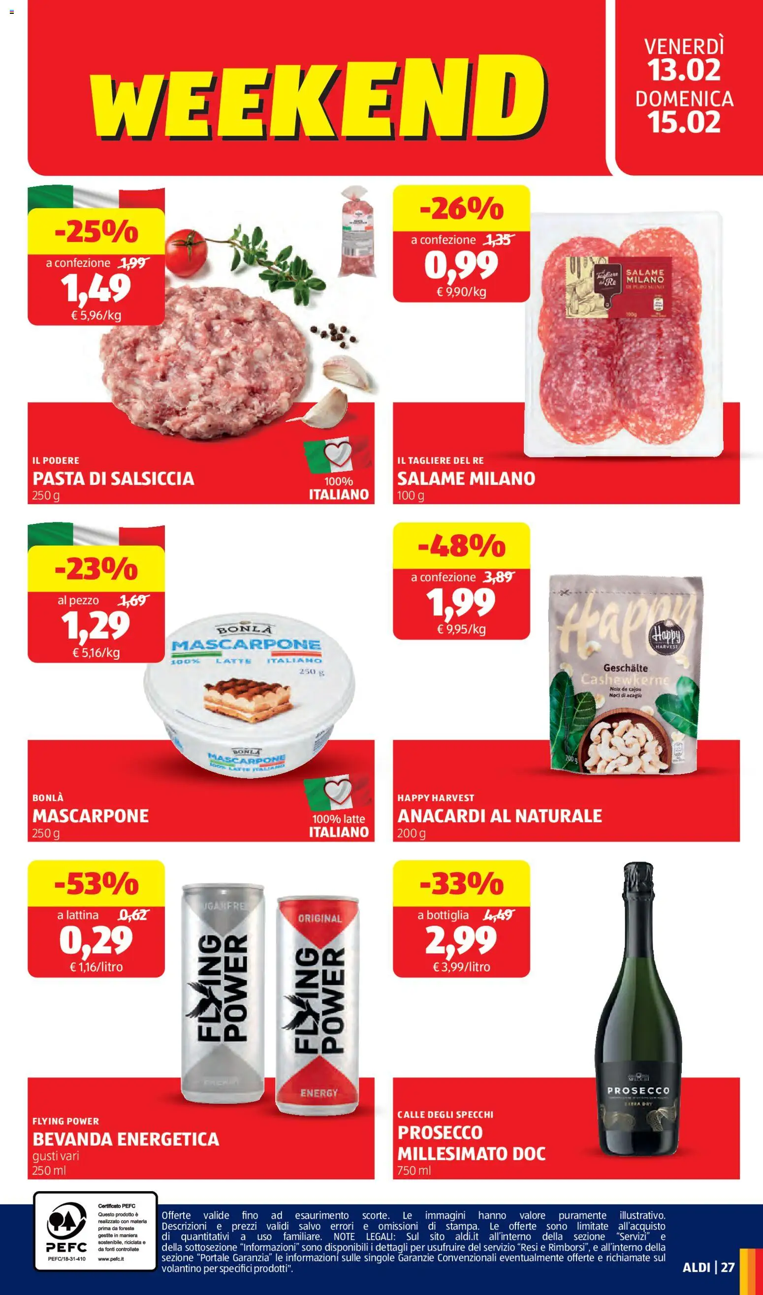 Volantino Aldi del 09.02.2026 | Pagina: 27 | Prodotti: Salame, Latte, Tagliere, Bottiglia