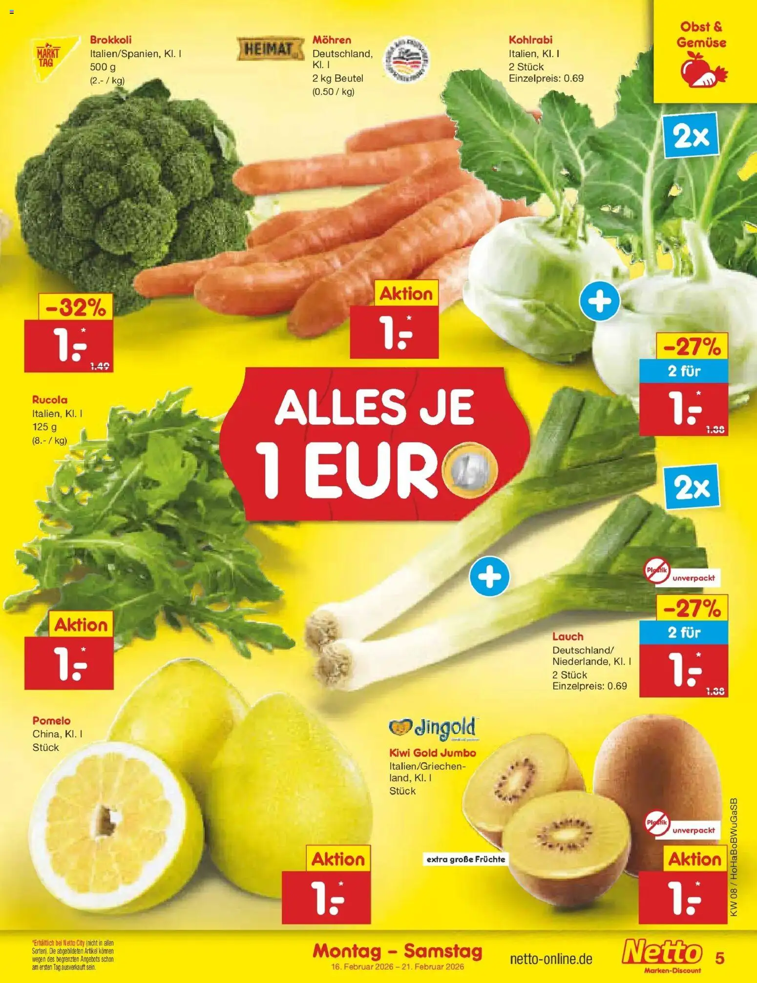 Netto Marken-Discount - Netto: Wochenangebote – gültig ab 16.02.2026 | Seite: 5 | Produkte: Kohlrabi, Gemüse, Brokkoli, Kiwi