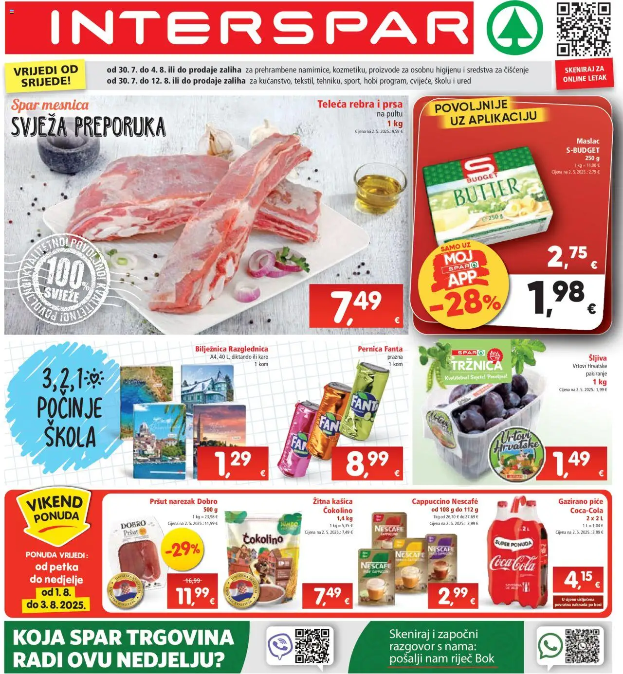 Interspar katalog | vrijedi od 30.07.2025 | Stranica: 1 | Proizvodi: Maslac, Narezak, Šljiva, Bilježnica