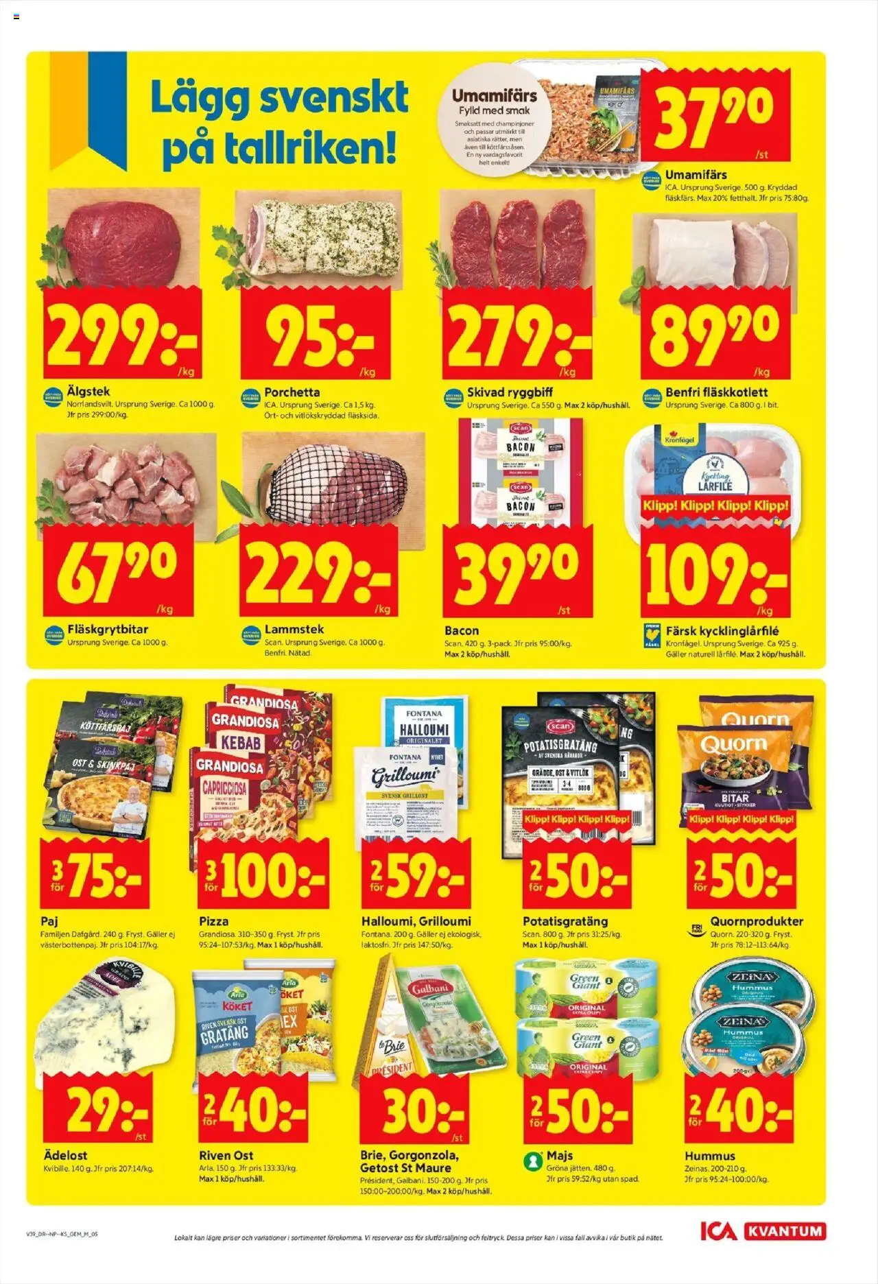 ICA Kvantum reklamblad aktuell från 22.09.2025 | Sida: 5 | Produkter: Grillost, Riven ost, Potatisgratäng, Pizza