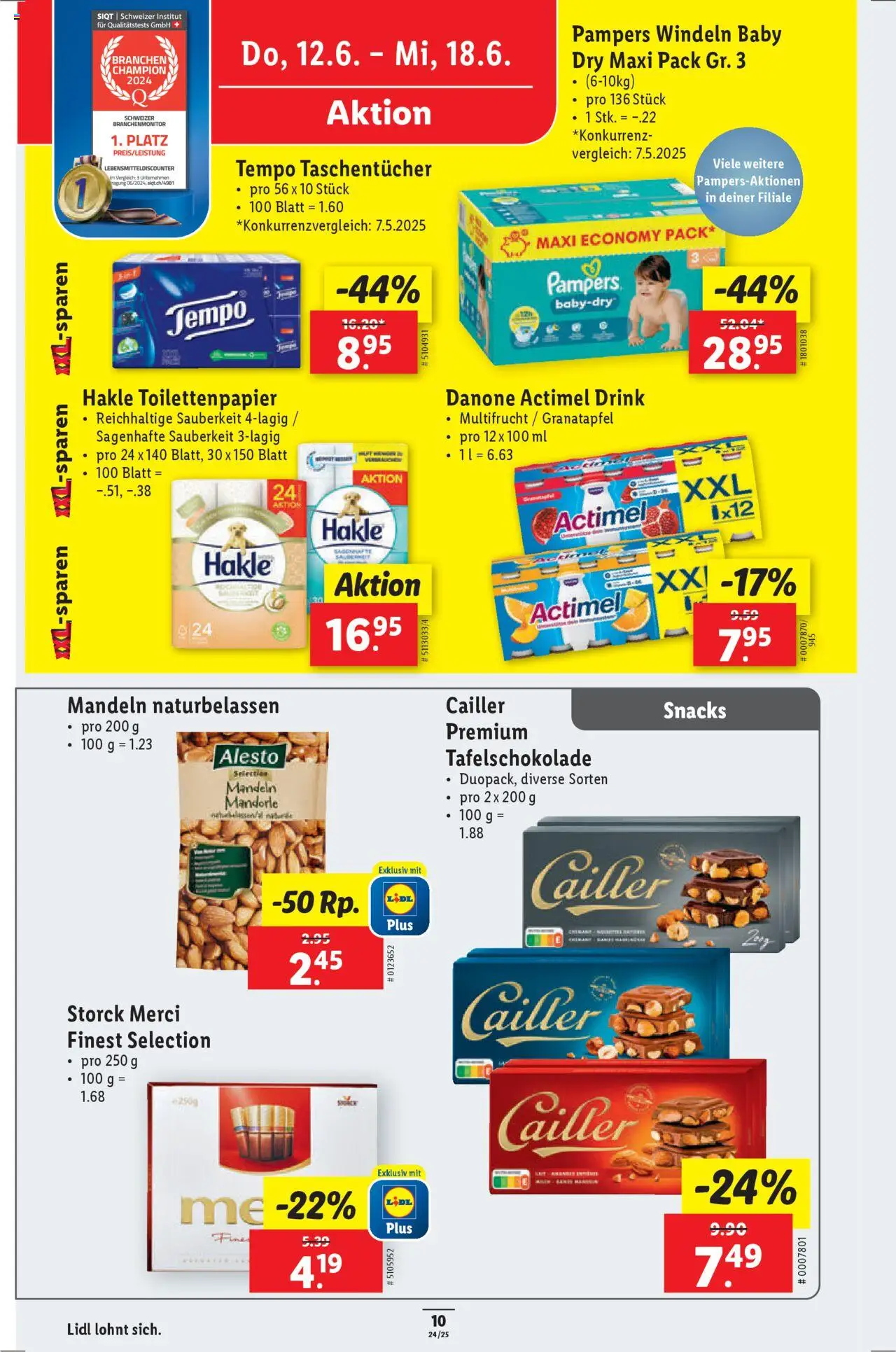 Lidl Aktionen ab 12.06.2025 | Seite: 10 | Produkte: Actimel, Granatapfel, Pampers, Toilettenpapier