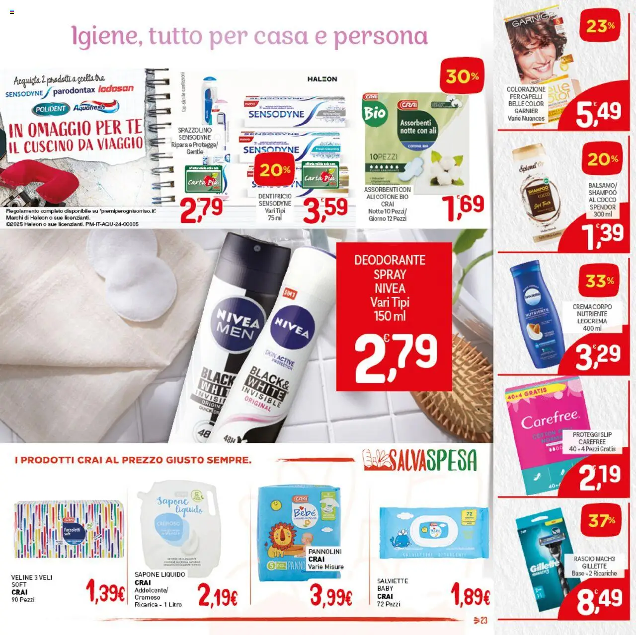 Volantino CRAI del 21.08.2025 | Pagina: 23 | Prodotti: Shampoo, Sapone, Fazzoletti, Cuscino