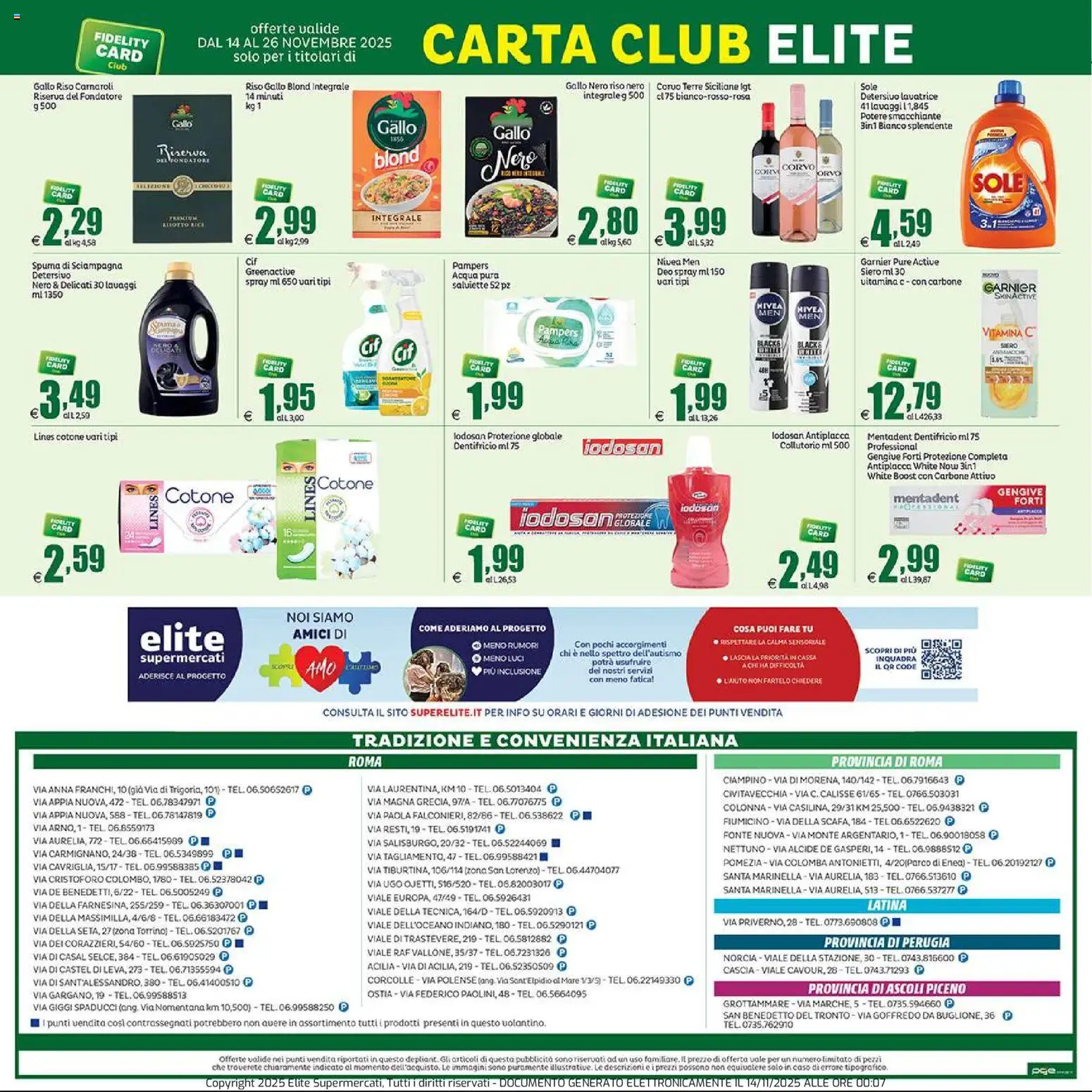 Volantino Elite Supermercati del 14.11.2025 | Pagina: 20 | Prodotti: Dentifricio, Riso, Acqua, Pampers