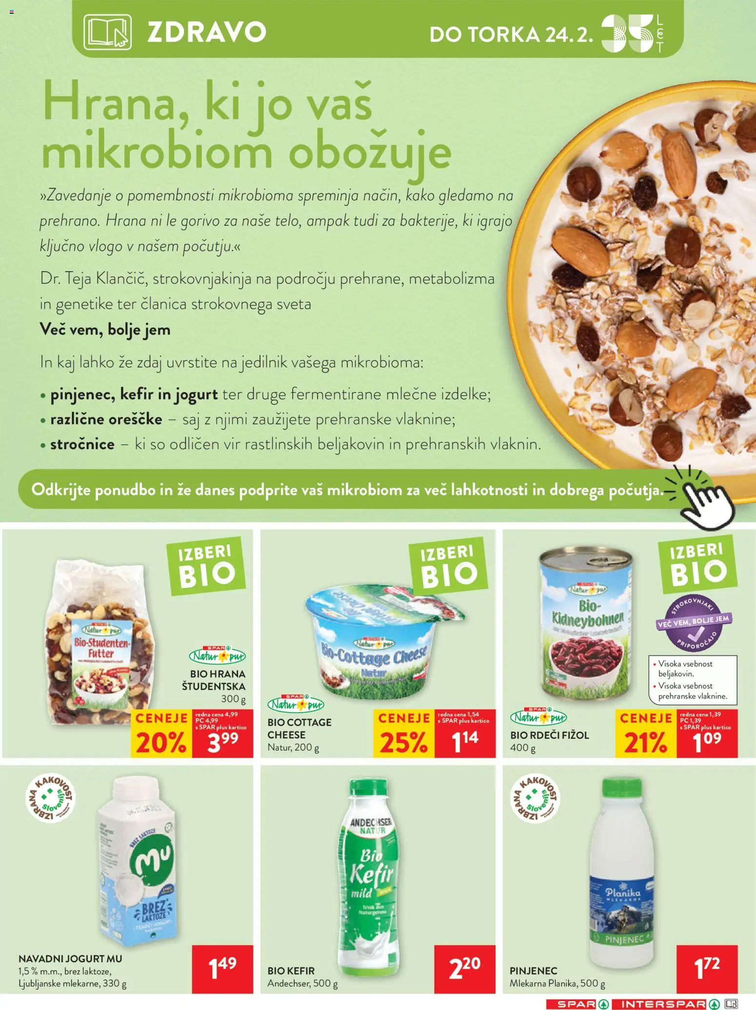 Novi Spar katalog ponudbe – veljaven od 18.02.2026 | Stran: 16 | Izdelki: Bio hrana, Kefir, Jogurt