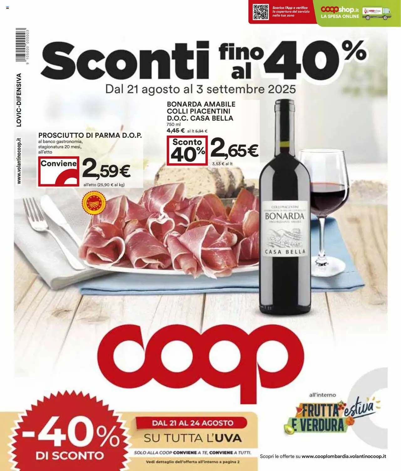 Volantino COOP del 21.08.2025 | Pagina: 1 | Prodotti: Prosciutto di Parma, Frutta, Prosciutto