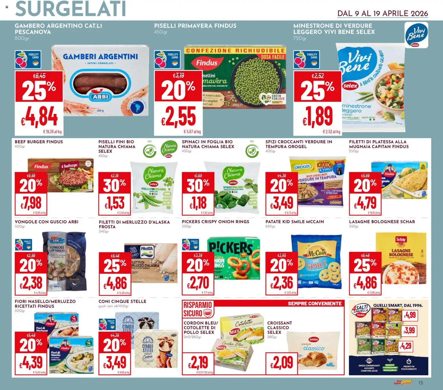 Volantino Pan del 09.04.2026 | Pagina: 15 | Prodotti: Gamberi, Vongole, Croissant, Nasello