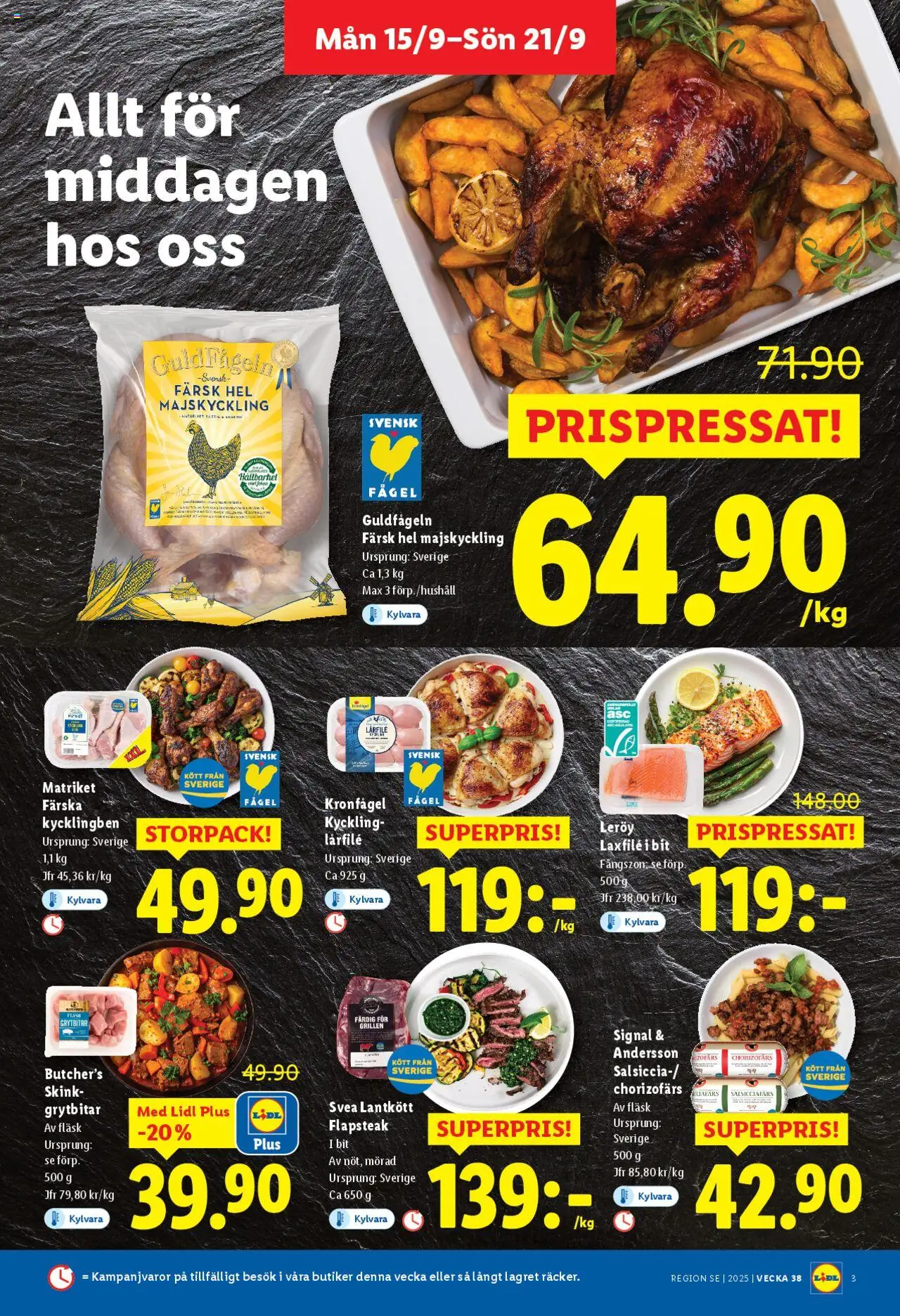 Lidl reklamblad aktuell från 15.09.2025 | Sida: 3 | Produkter: Fläsk