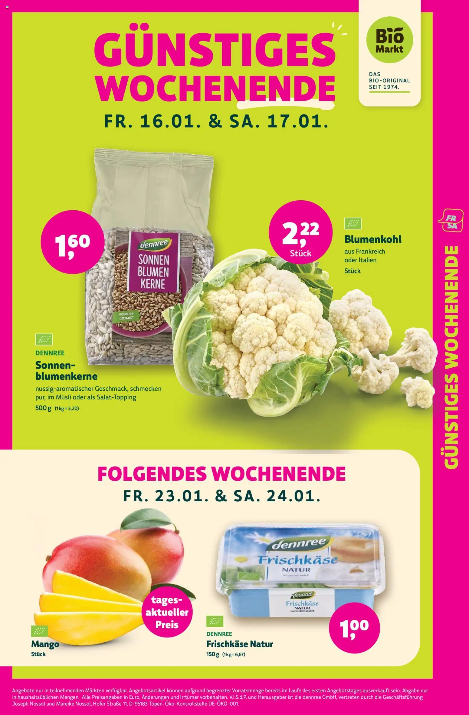 BioMarkt Prospekt – gültig ab 14.01.2026 | Seite: 2 | Produkte: Musli, Blumen, Mango, Blumenkohl