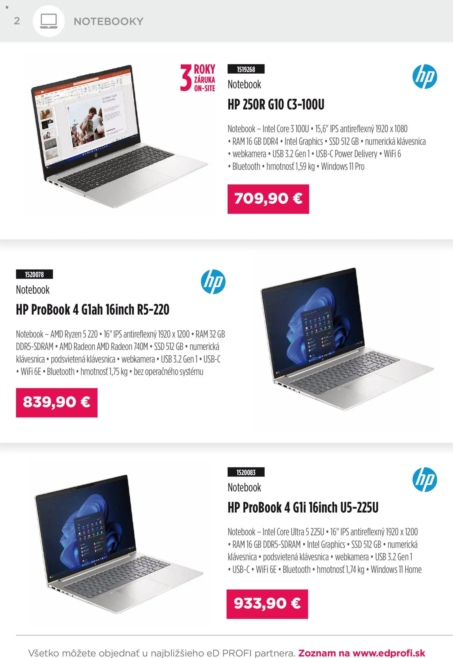 Nové ED Profi akcie – leták je platný od 01.11.2025 | Strana: 2 | Produkty: Rám, Klávesnica, Bluetooth, USB