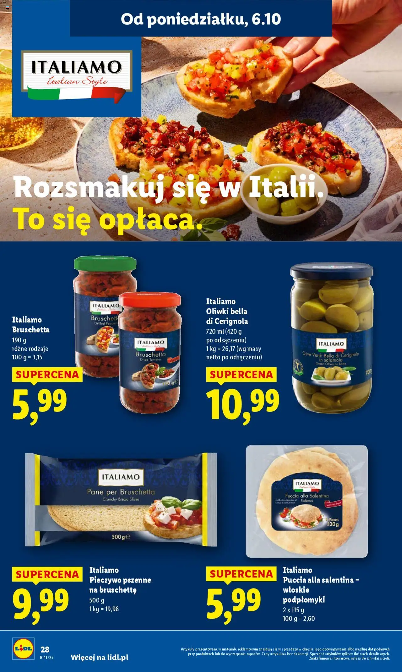 Lidl Gazetka od 06.10.2025 | Strona: 28 | Produkty: Pieczywo, Bruschetta