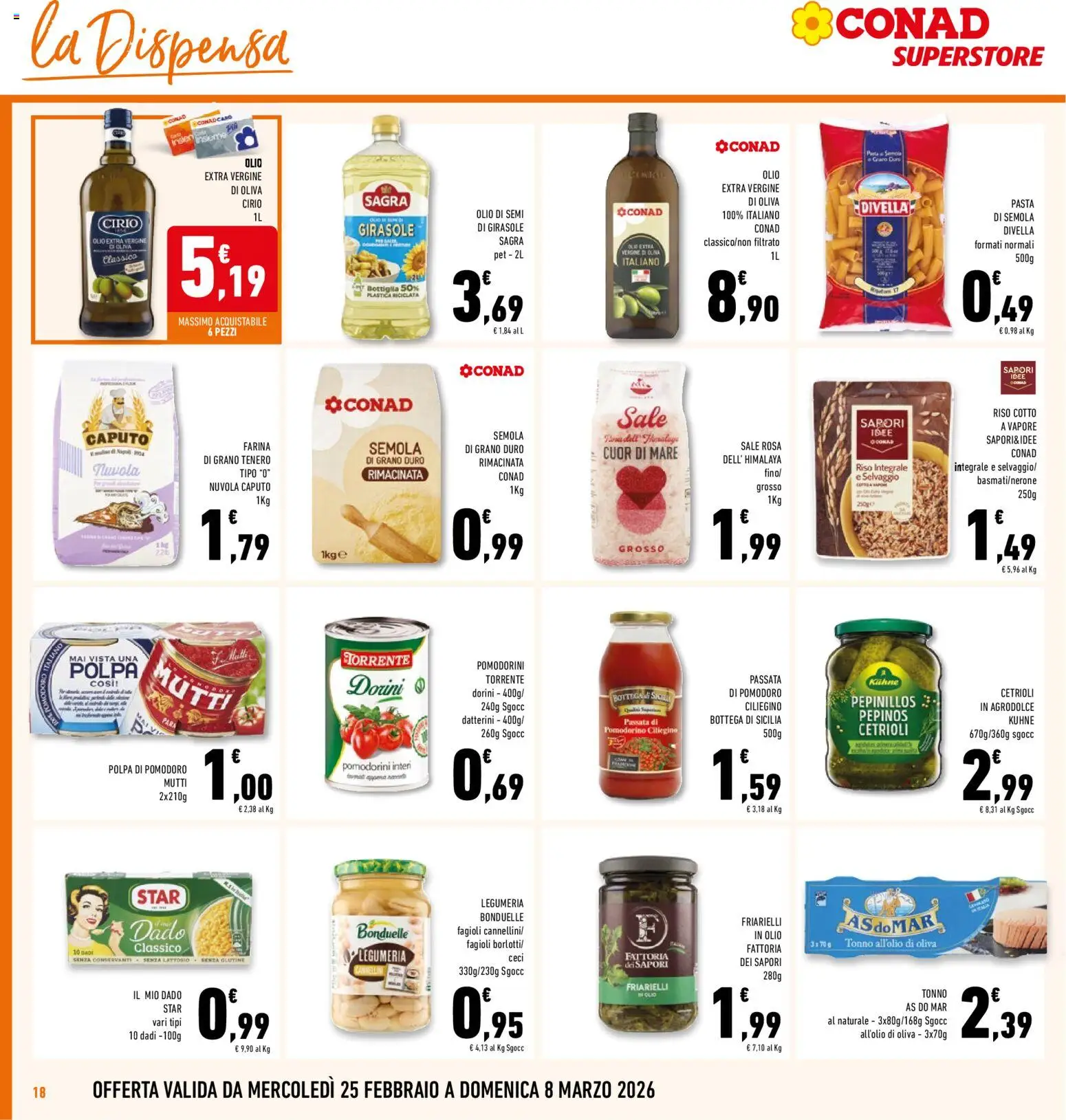 Volantino Conad del 25.02.2026 | Pagina: 18 | Prodotti: Fagioli, Olio di oliva extra vergine, Tonno, Bottiglia