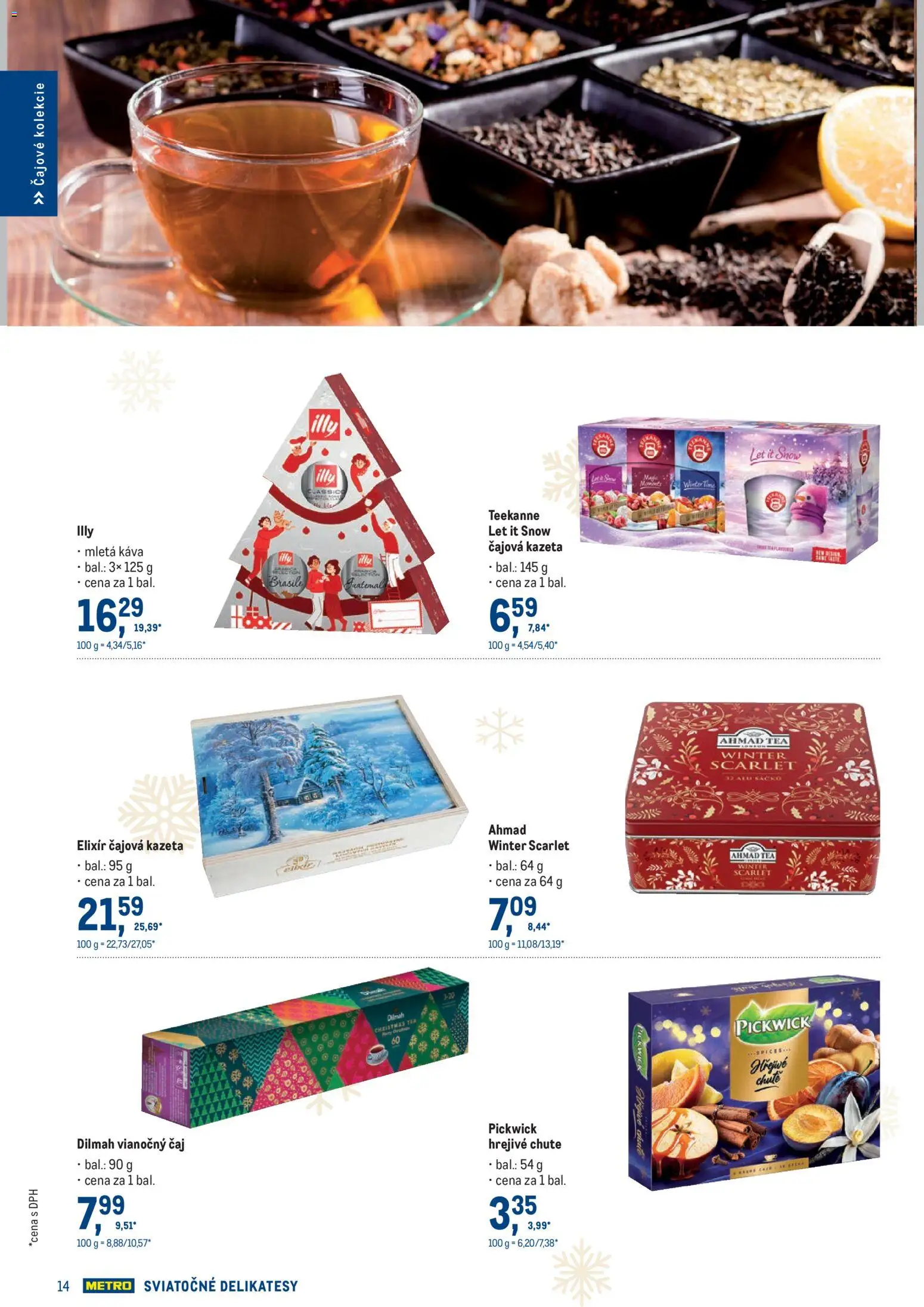 Nové Metro akcie – leták je platný od 19.11.2025 | Strana: 14 | Produkty: Káva, Čaj, Teekanne