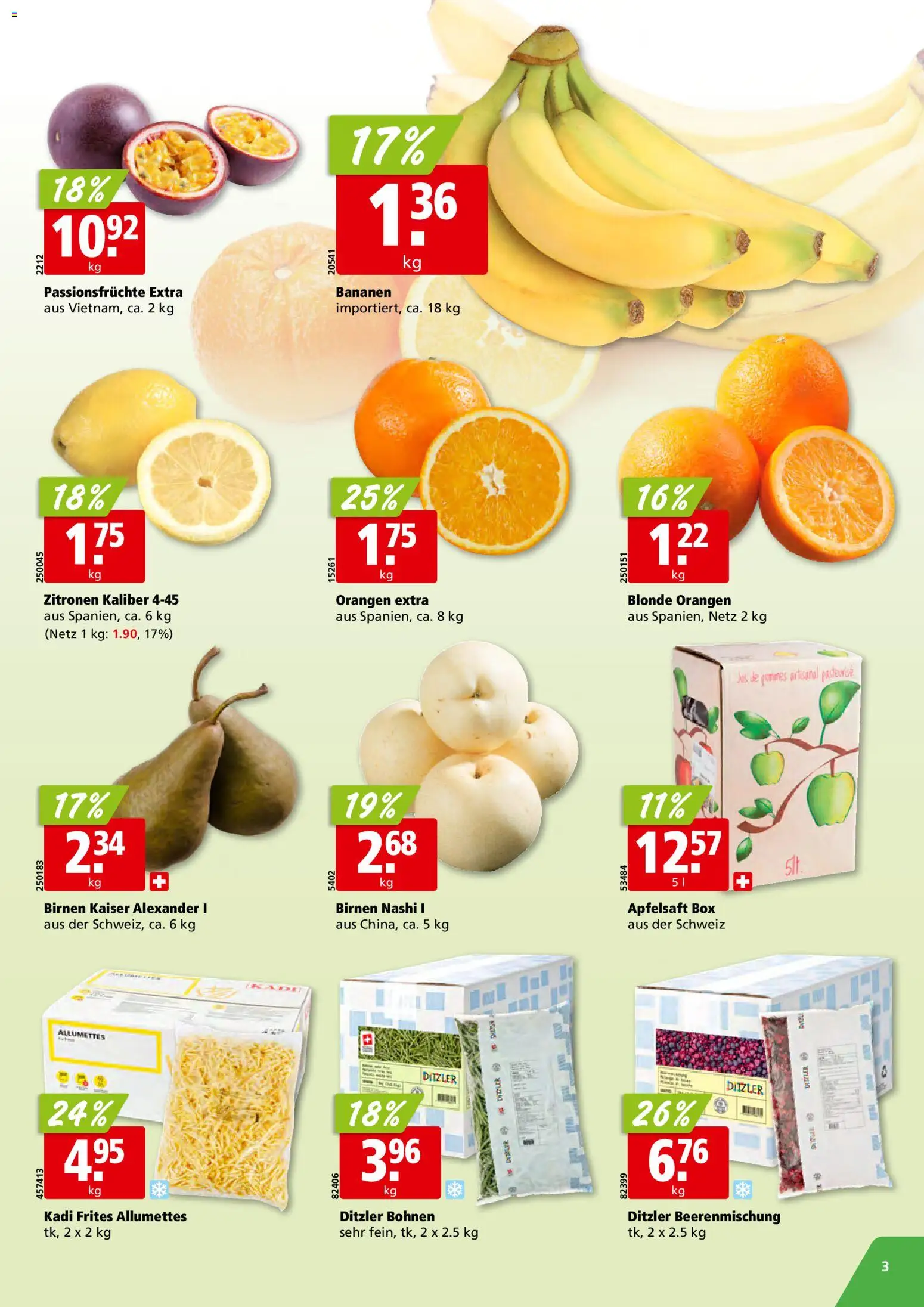 Aligro Aktionen Schlieren, Gossau SG, Frauenfeld, Rapperswil-Jona, Sargans, Bern, Brüttisellen, Pratteln, Emmen, Spreitenbach – gültig ab 19.01.2026 | Seite: 3 | Produkte: Kammerjunker, Apfelsaft, Orangen, Bananen