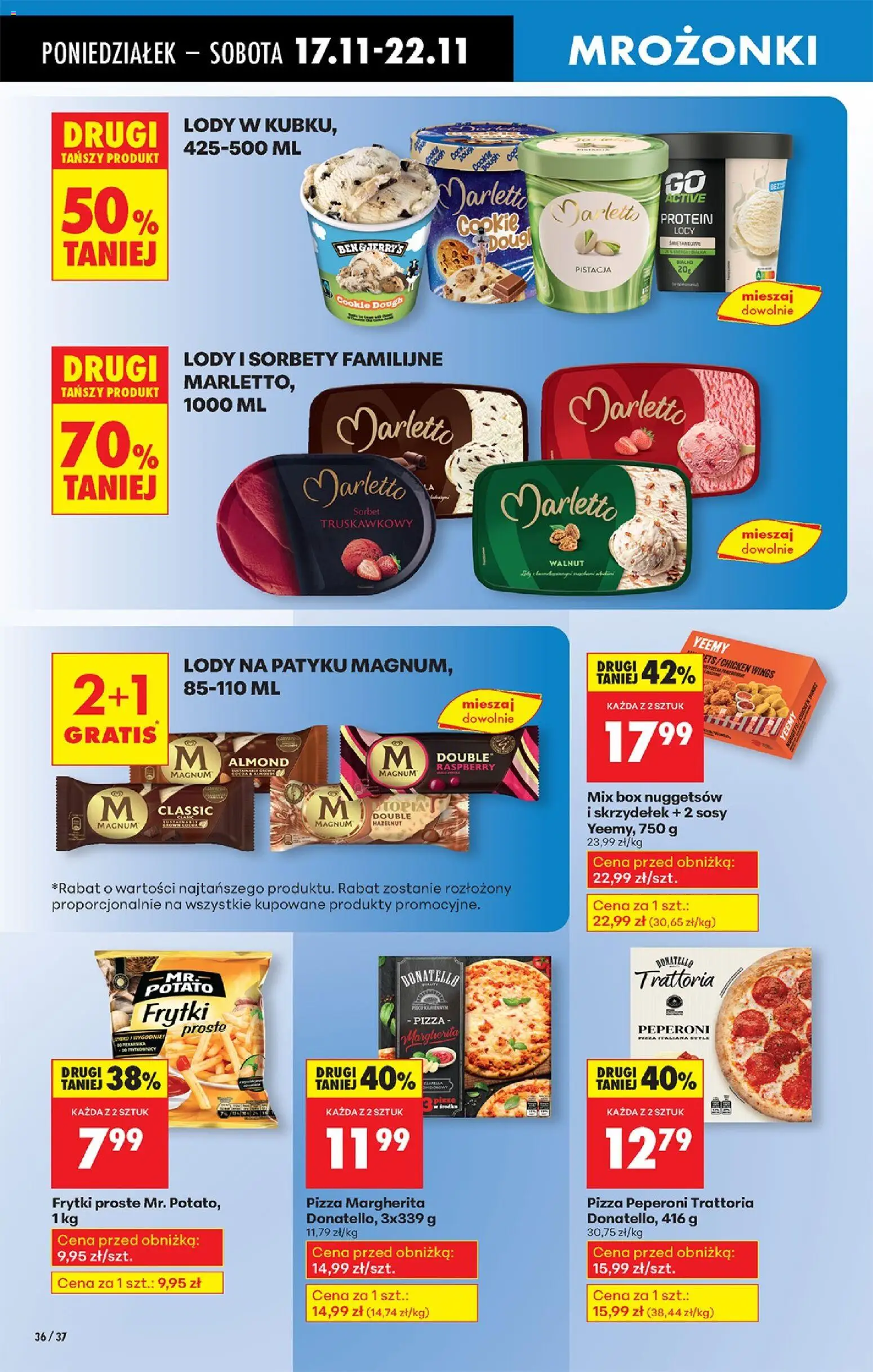 Biedronka gazetka od 17.11.2025 | Strona: 46 | Produkty: Sorbet truskawkowy, Pizza, Nuggets, Lody