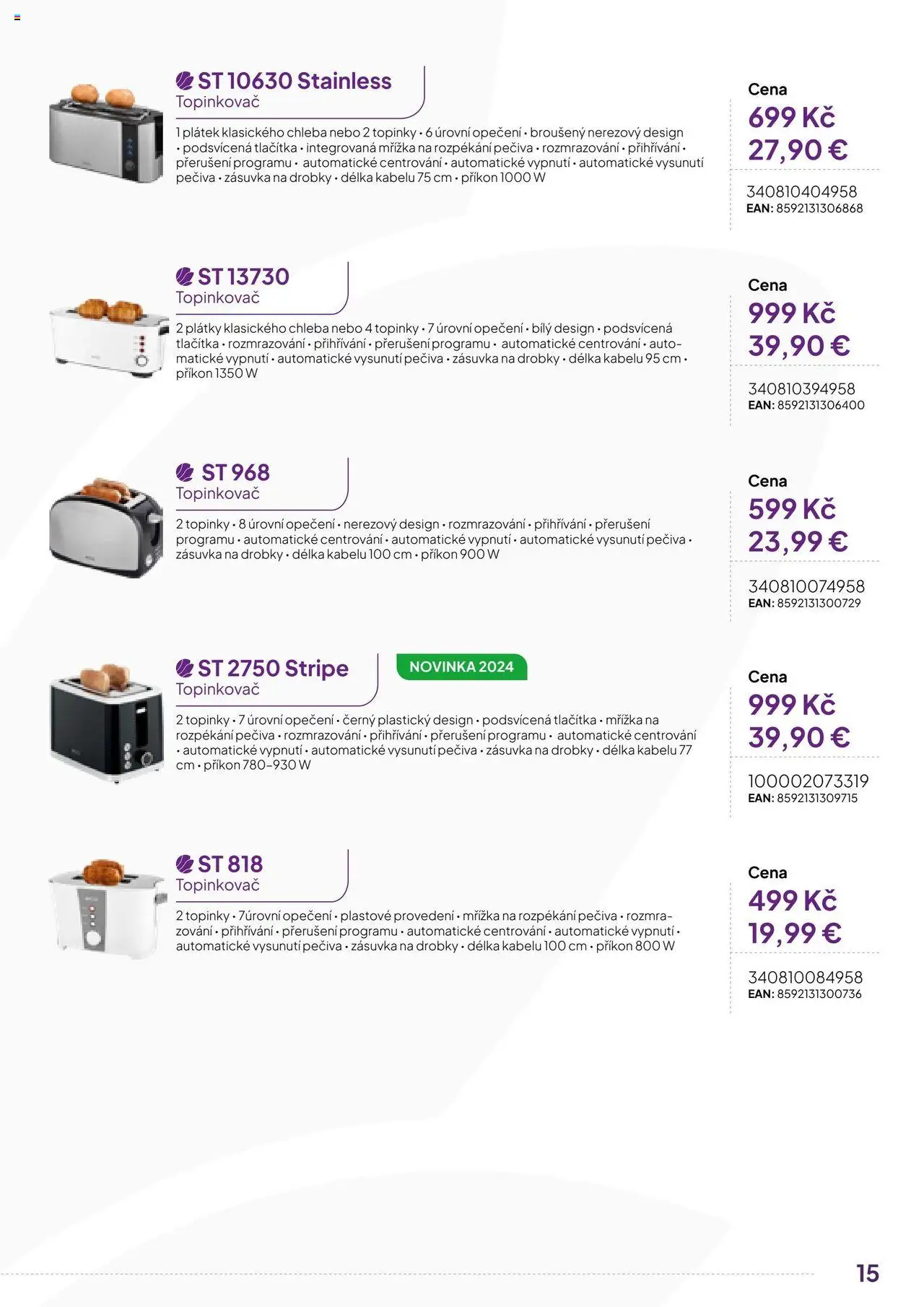 Expert elektro katalog - ECG - Malé domácí spotřebiče od 01.10.2024 | Strana: 15 | Produkty: Chleba, Topinkovač, Zásuvka