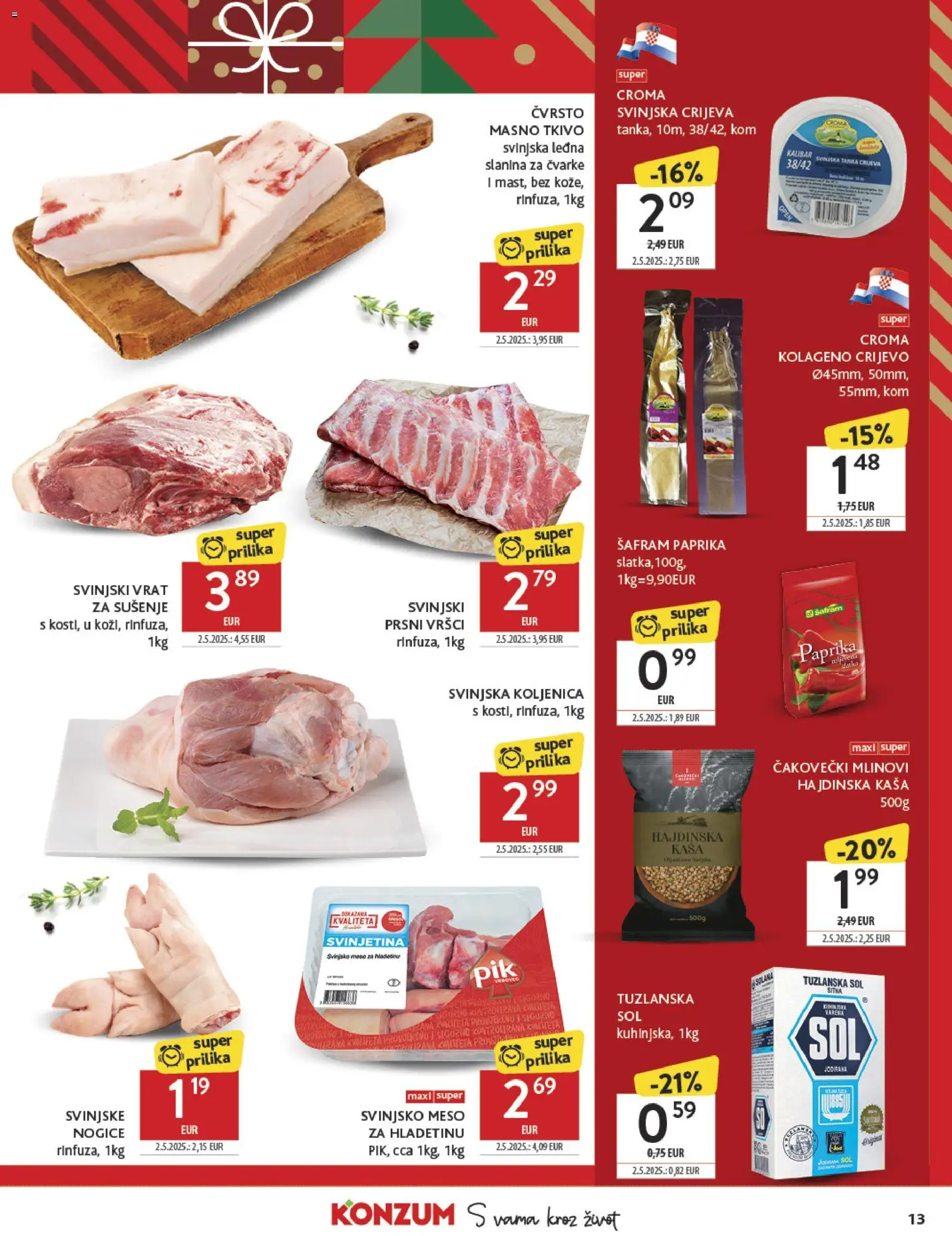 Konzum katalog | vrijedi od 26.11.2025 | Stranica: 13 | Proizvodi: Meso, Svinjetina, Slanina, Sol