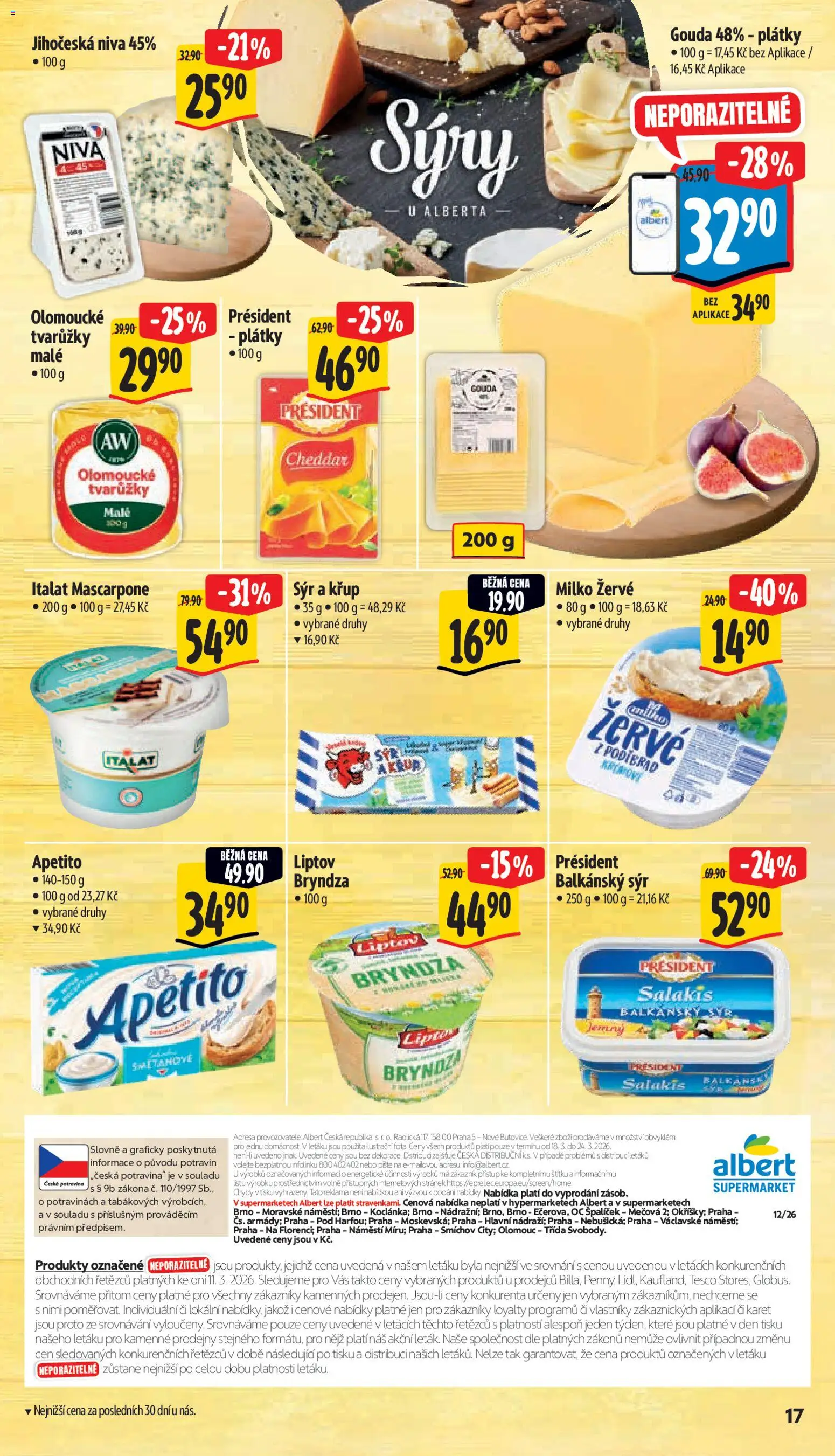 Albert leták - Supermarket od 18.03.2026 | Strana: 25 | Produkty: Gouda, Tvarůžky, Sýry, Cheddar