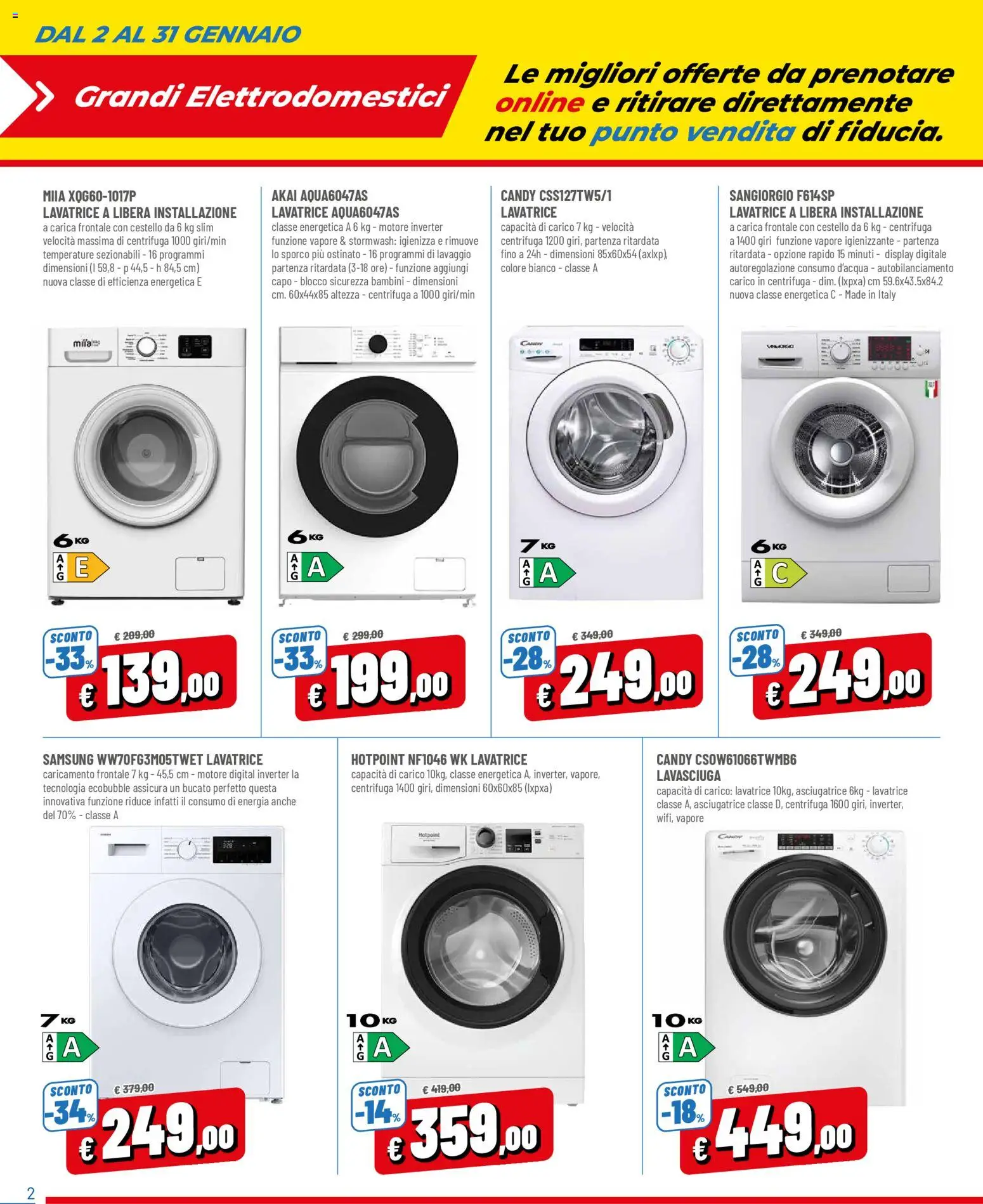 Volantino A&O del 02.01.2026 | Pagina: 2 | Prodotti: Centrifuga, Lavatrice, Asciugatrice, Samsung