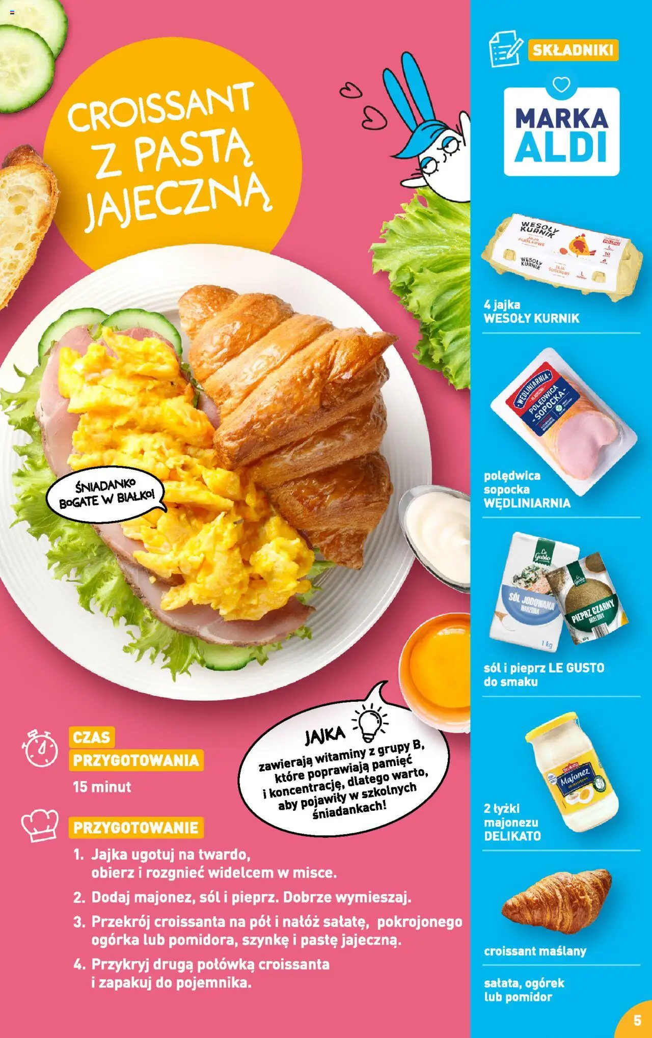 Aldi Gazetka - Przepisy na pyszne śniadanie od 05.08.2024 | Strona: 5 | Produkty: Jajka, Majonez, Sól, Pieprz