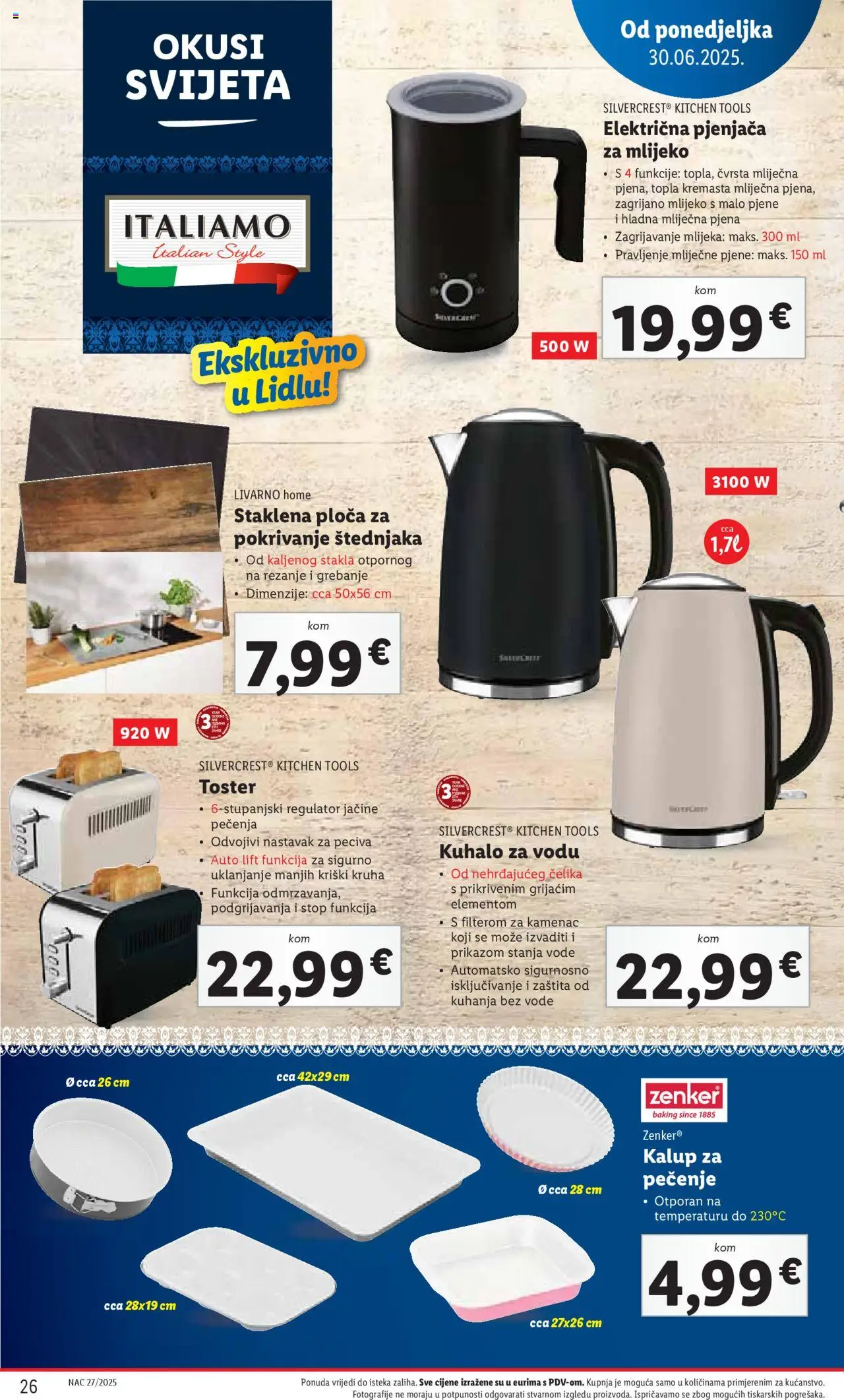Lidl katalog | vrijedi od 30.06.2025 | Stranica: 26 | Proizvodi: Kuhalo za vodu, Toster, Mlijeko, Pan