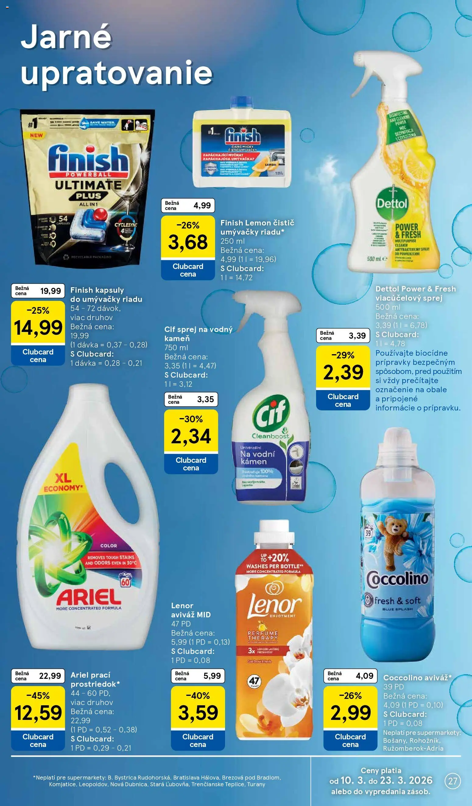 Nové Tesco akcie – leták je platný od 11.03.2026 | Strana: 27 | Produkty: Aviváž, Cif, Coccolino, Dettol