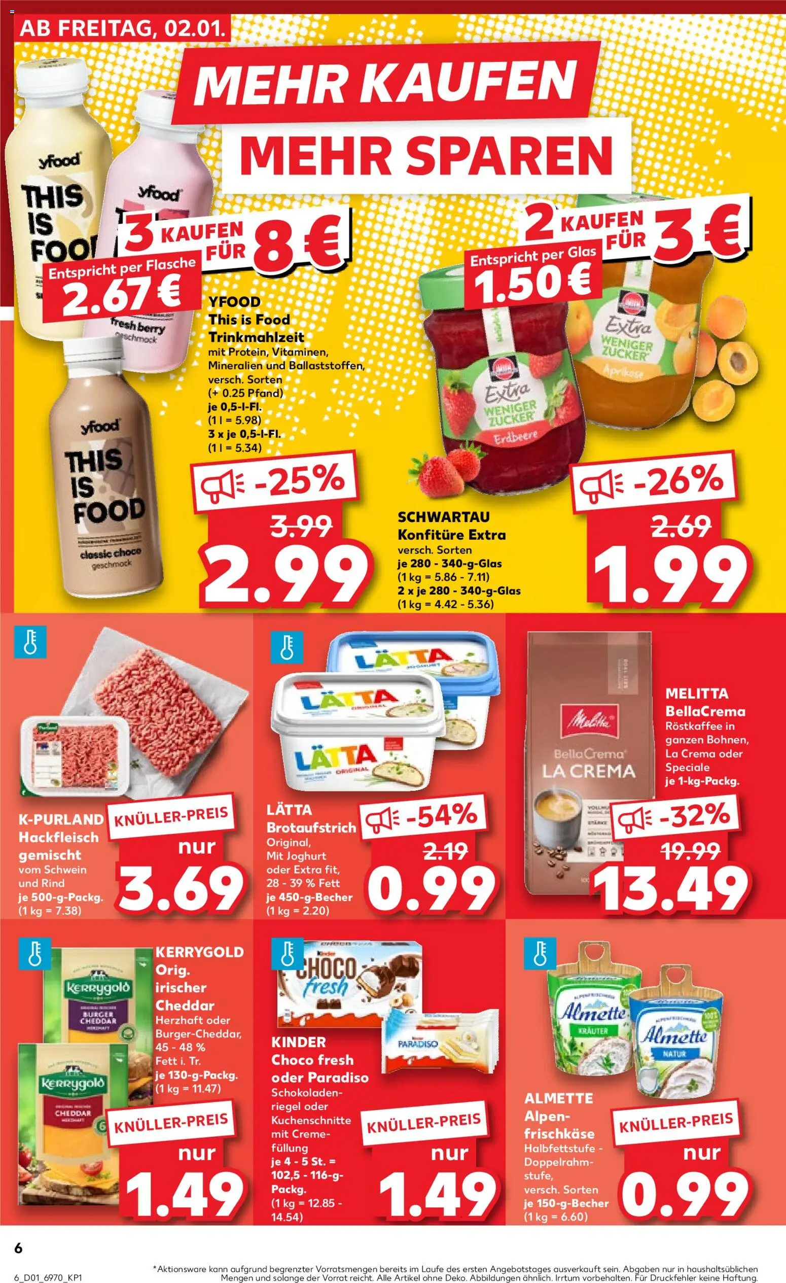 Kaufland prospekt Kiel	 – gültig ab 02.01.2026 | Seite: 6 | Produkte: Melitta, Zucker, Lätta, Hackfleisch
