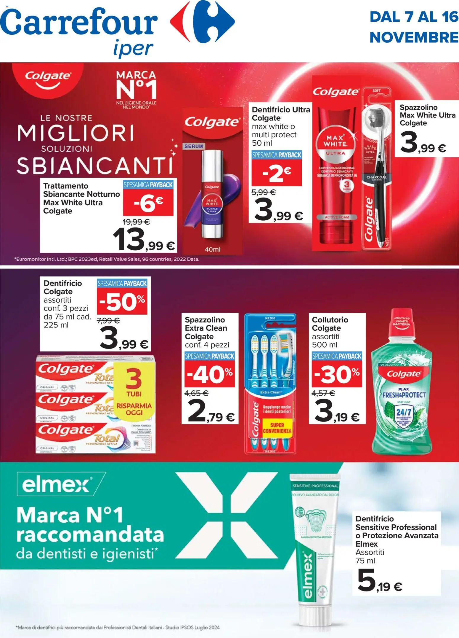 Volantino Carrefour del 07.11.2025 | Pagina: 1 | Prodotti: Dentifricio, Spazzolino, Collutorio