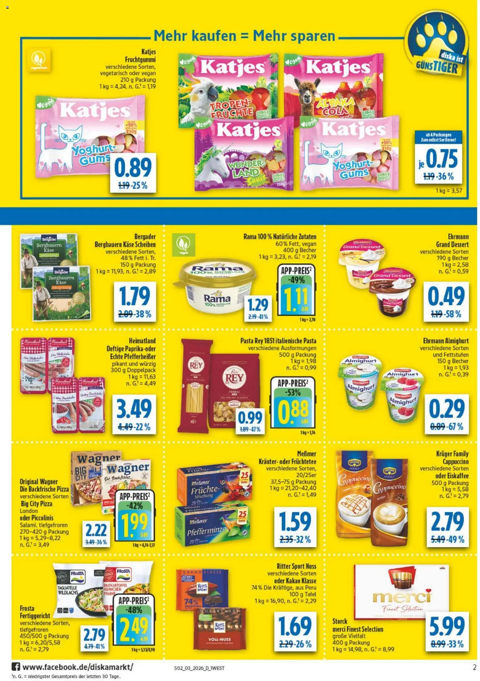 Diska - Diska Angebote Bayern KW03 – gültig ab 12.01.2026 | Seite: 2 | Produkte: Merci, Ehrmann almighurt, Cola, Käse