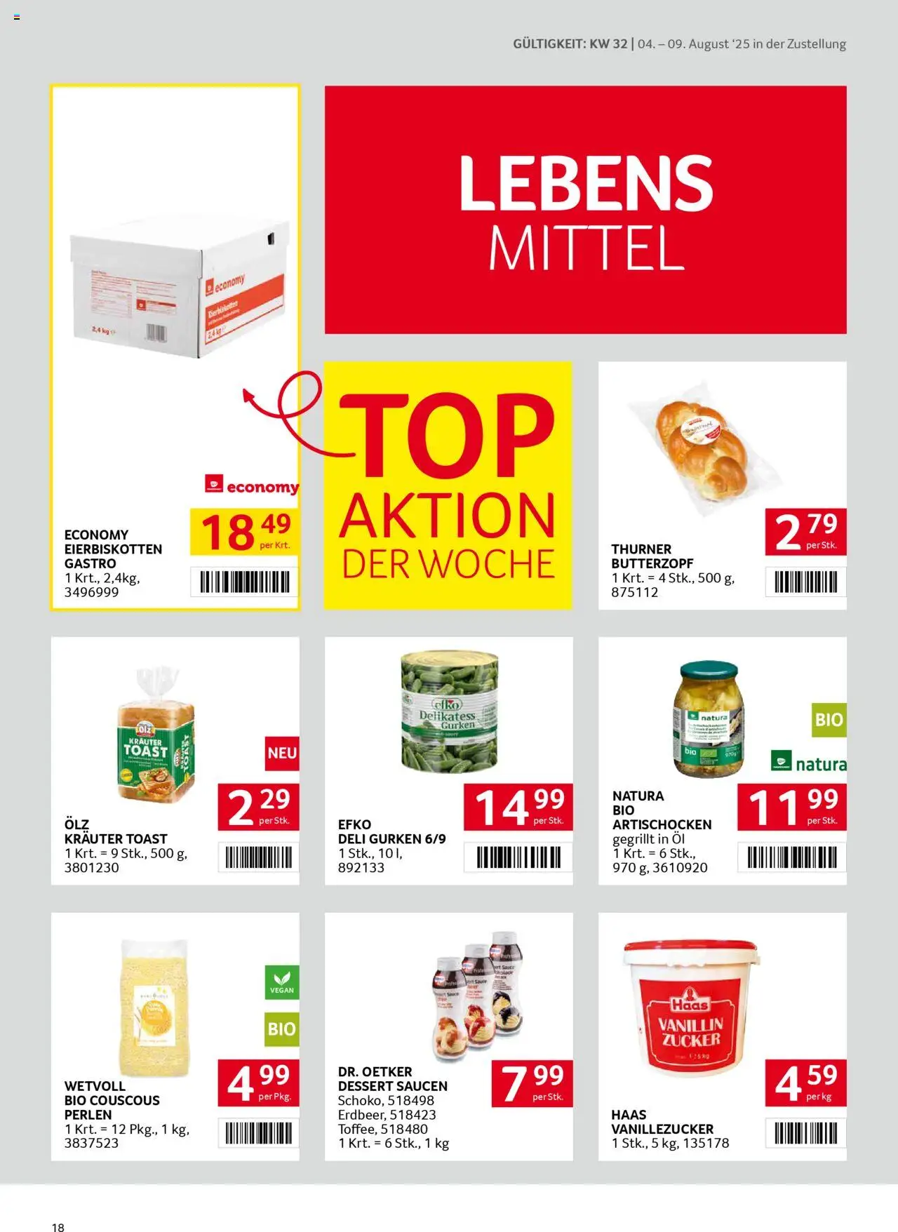 Transgourmet Zustellaktion gültig ab 03.08.2025 | Seite: 18 | Produkte: Gurken, Zucker, Öl