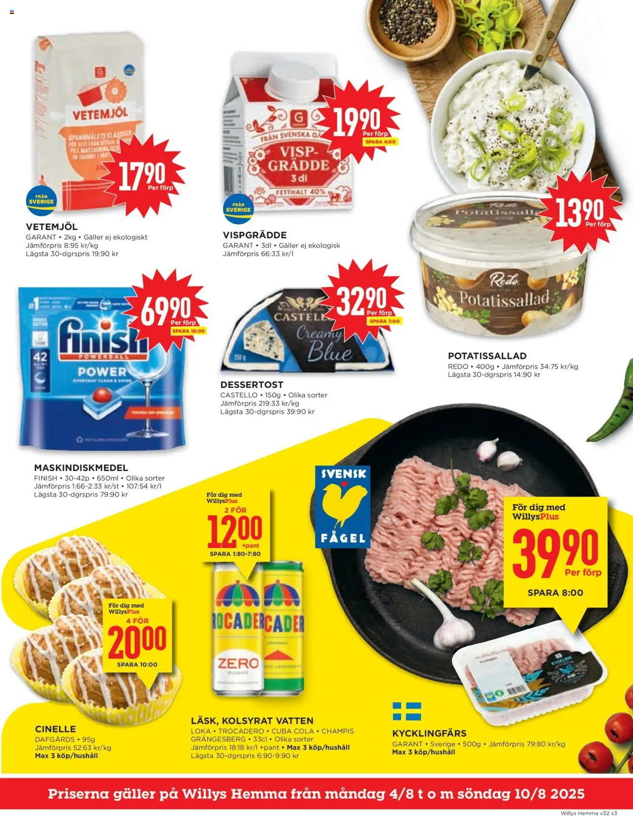 Willys reklamblad aktuell från 04.08.2025 | Sida: 3 | Produkter: Visp, Potatissallad, Grädde, Vispgrädde