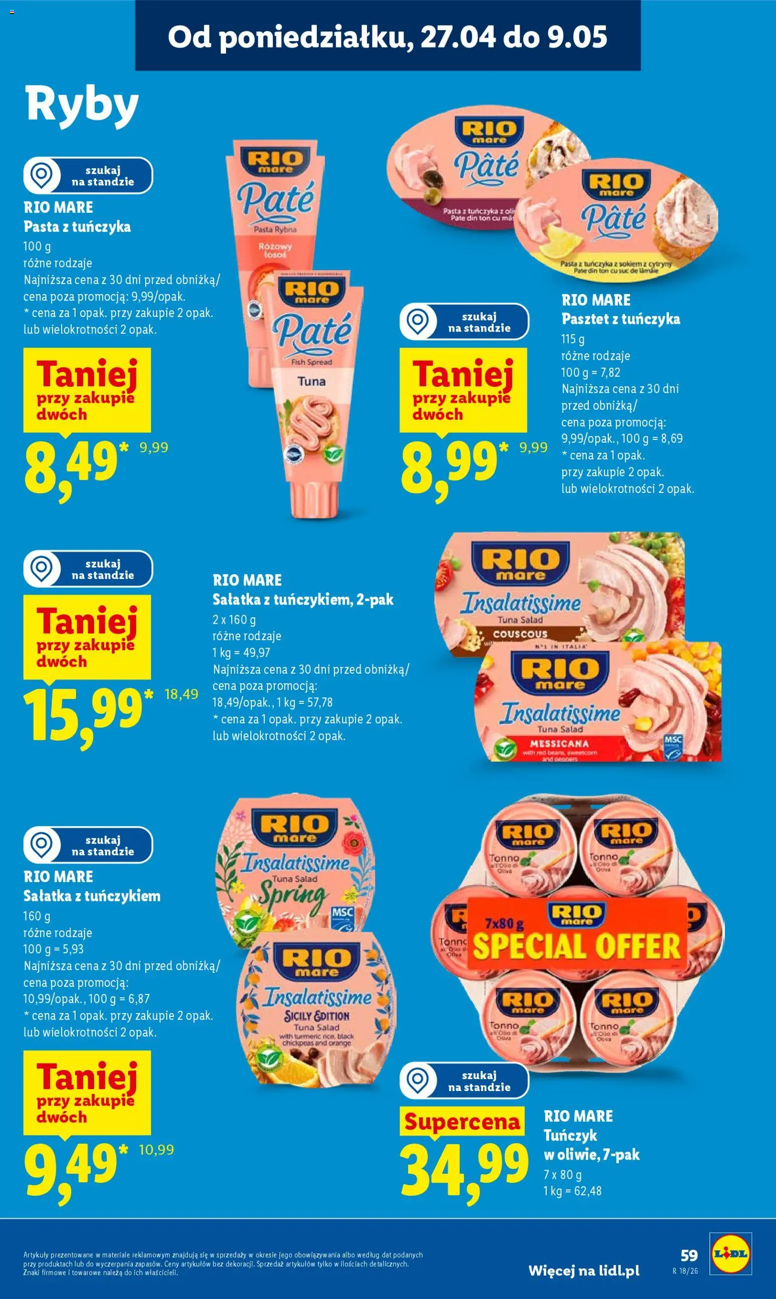 Lidl Polsko leták od 27.04.2026 | Strana: 59 | Produkty: Ryby, Rio mare
