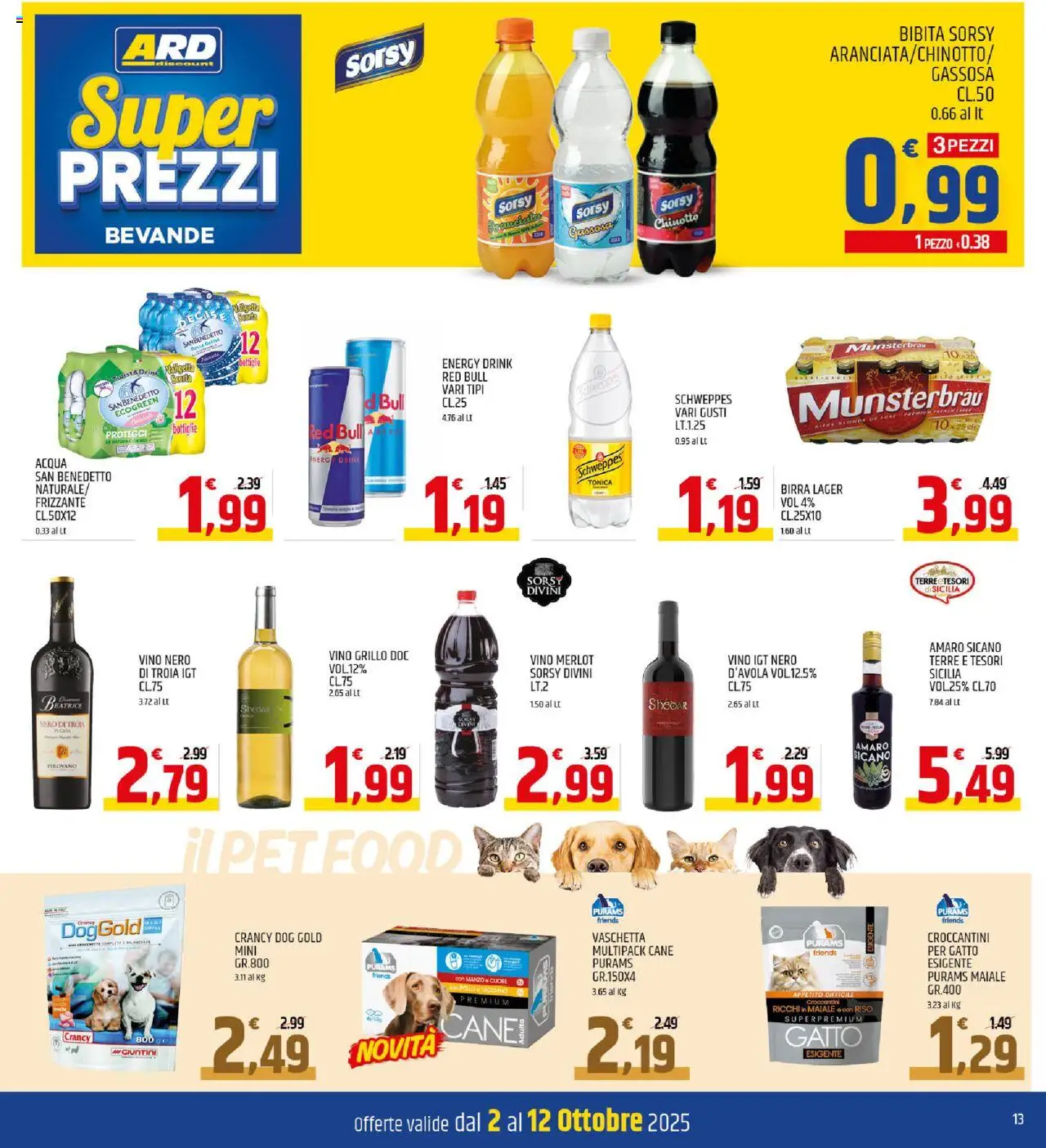 Volantino ARD Discount del 02.10.2025 | Pagina: 13 | Prodotti: Maiale, Vino, Bibita, Valigetta