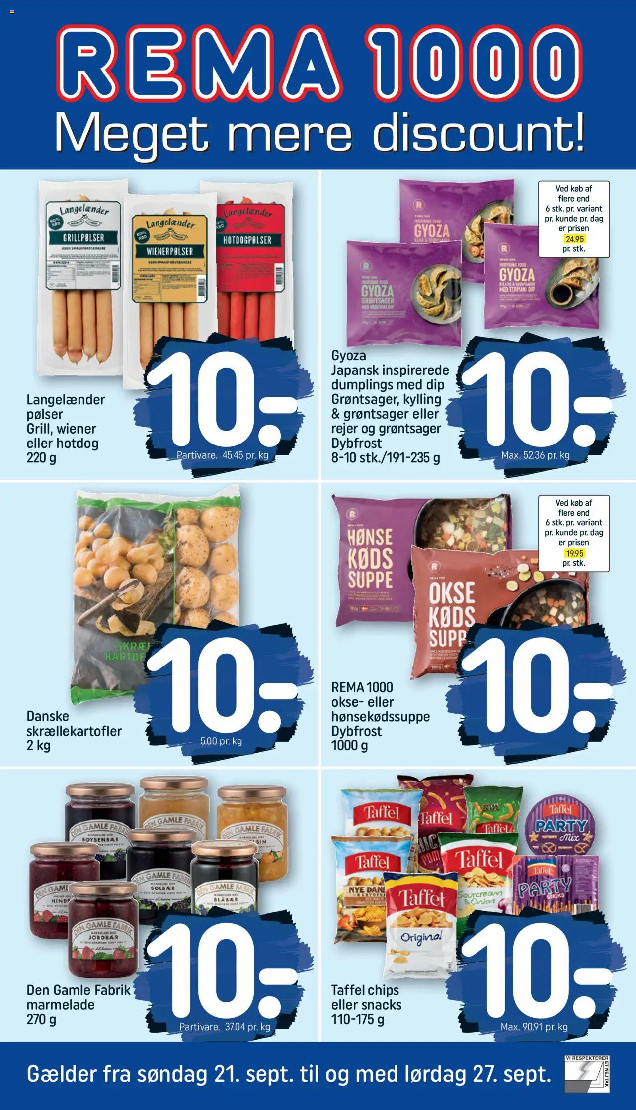 Rema 1000 tilbudsavis – gyldig fra 21.09.2025 | Side: 1 | Produkter: Blåbær, Aparelho de barbear, Marmelade, Rejer