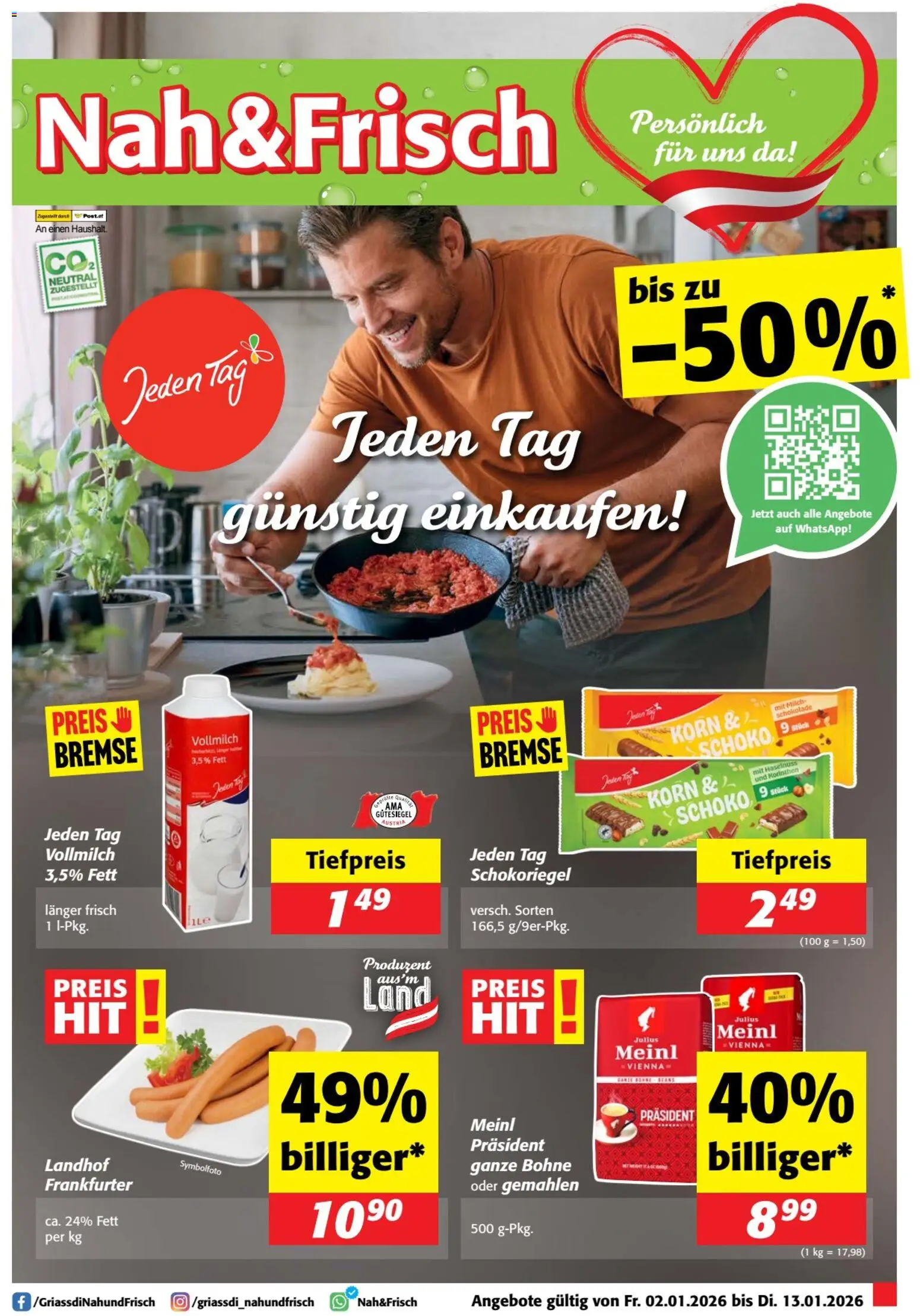 Nah und Frisch Flugblatt gültig ab 02.01.2026 | Seite: 1 | Produkte: Milch, Schokolade